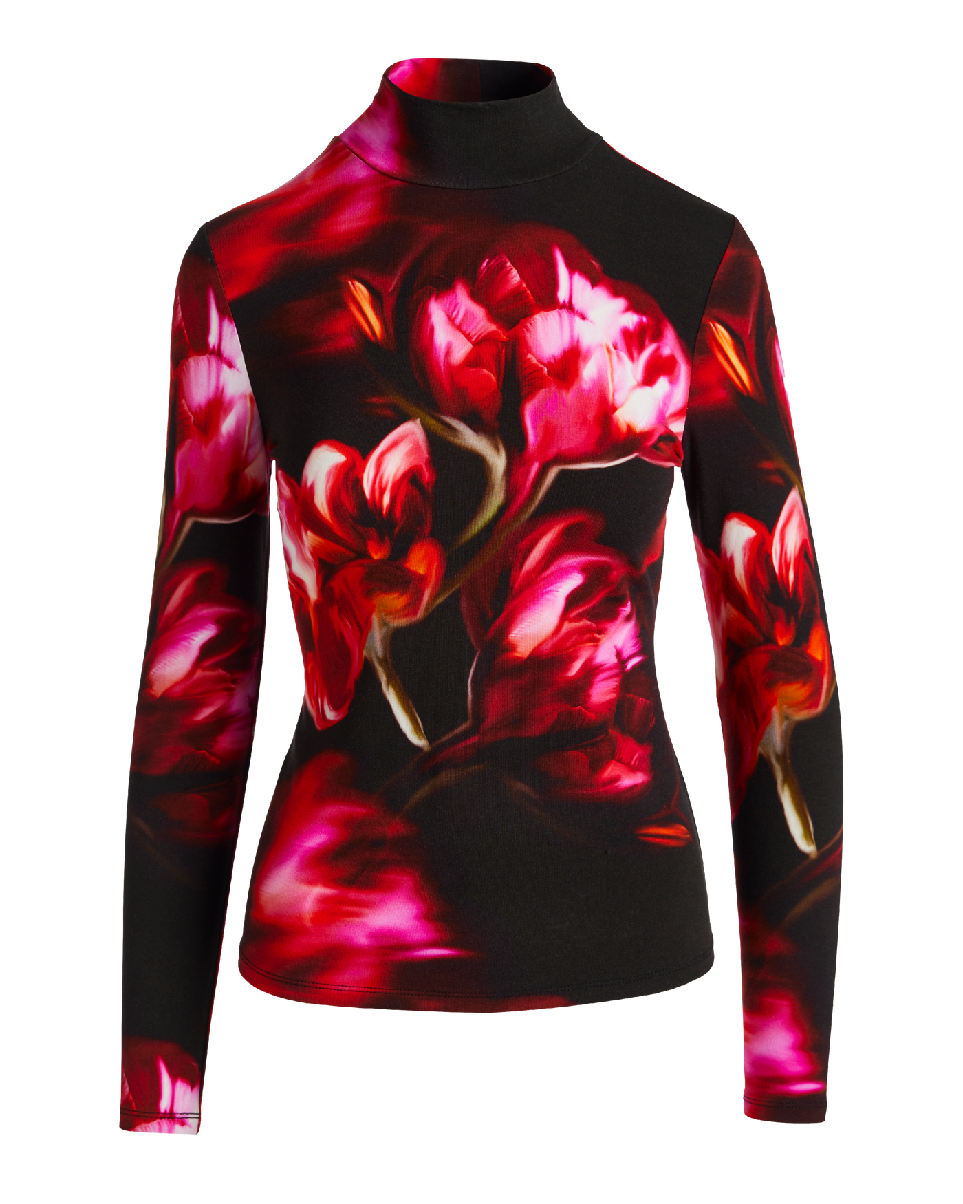 Long Sleeve Printed Turtleneck Tulip Blooms