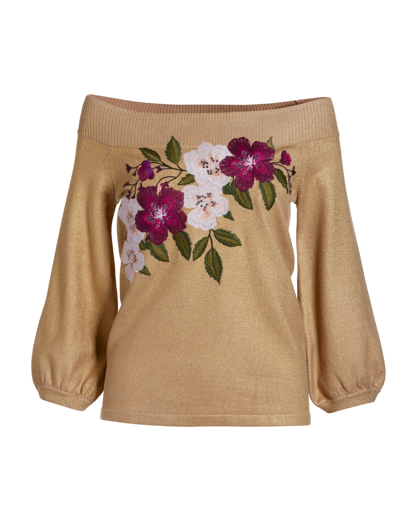 Floral Embroidered Slouchy Sweater - Gold | Boston Proper