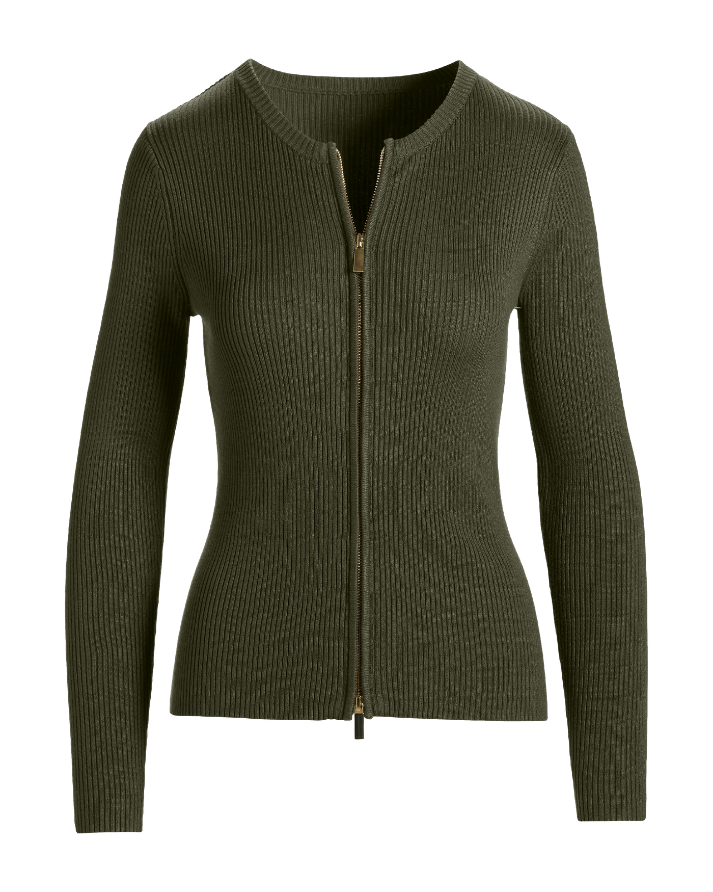 Ribbed Collarless Full Zip Cardigan Olive Night