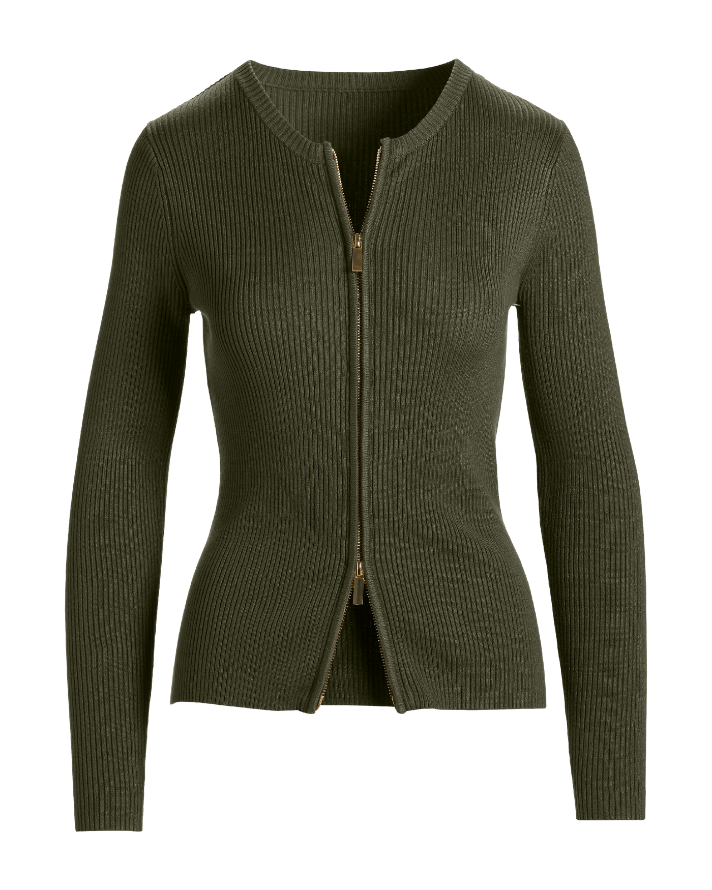 Ribbed Collarless Full Zip Cardigan Olive Night