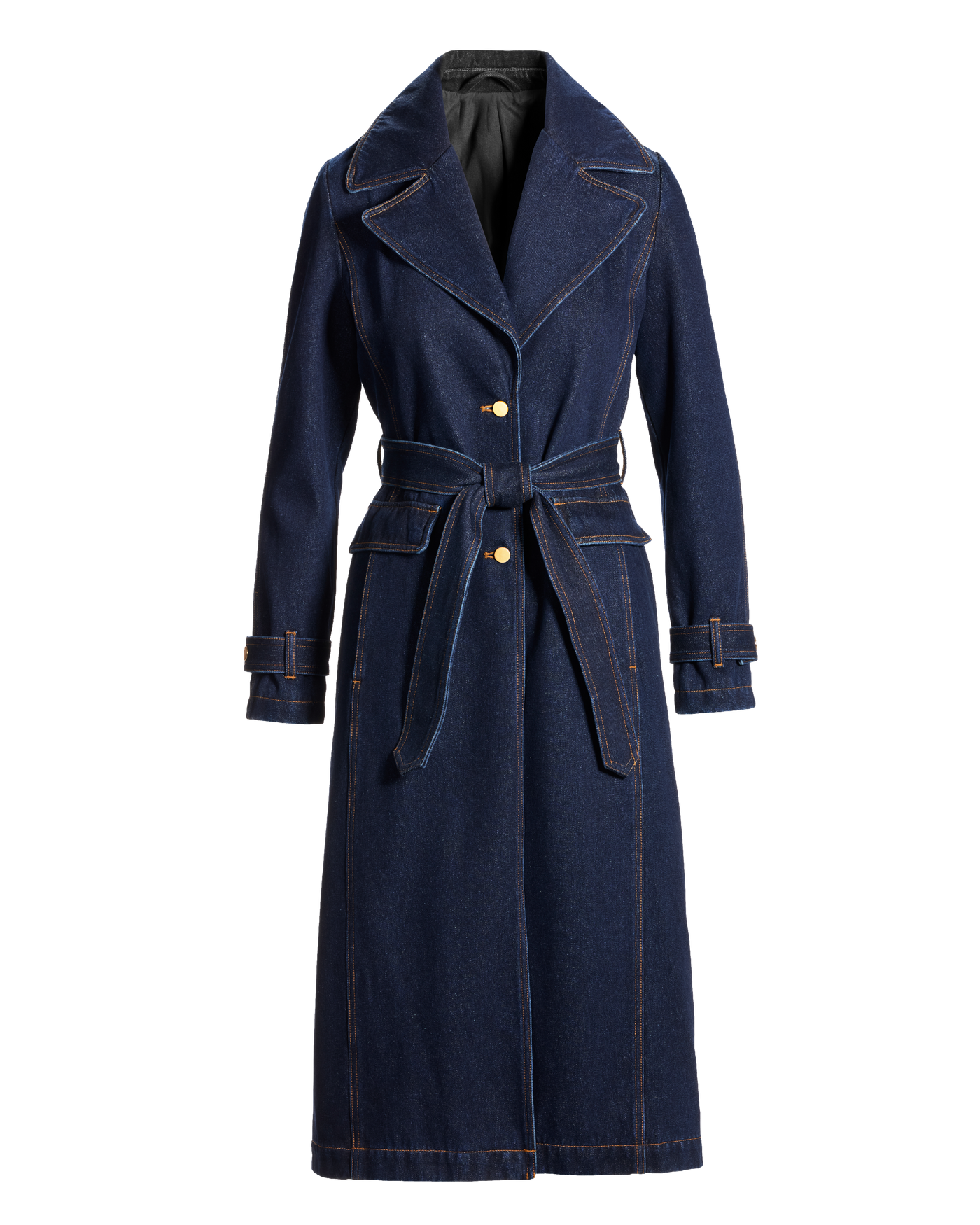 Chic Denim Belted Trench Coat Rinse
