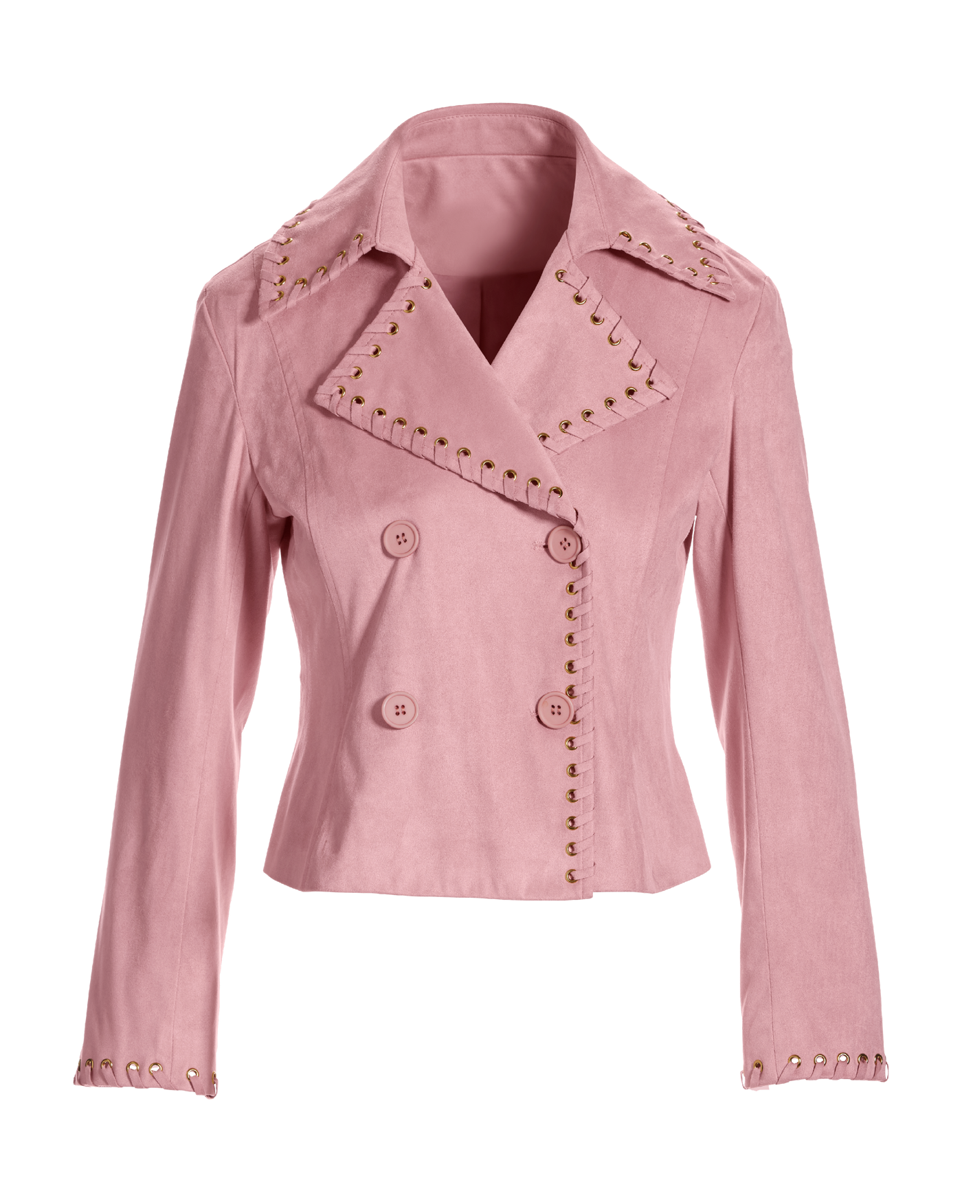 Faux Suede Whipstitch Detail Double Breasted Jacket Blush