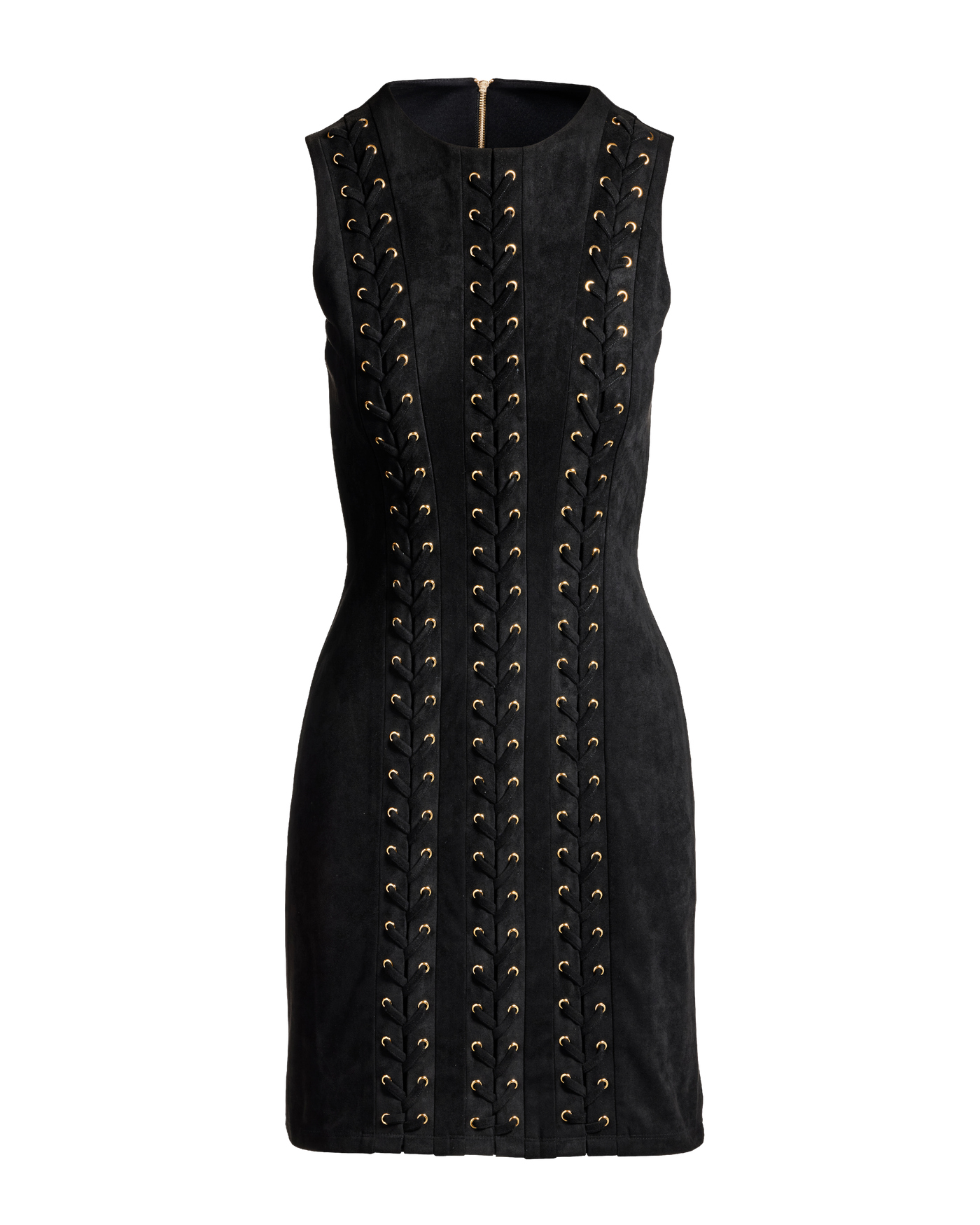 Faux Suede Lace Up Grommet Sheath Dress Black