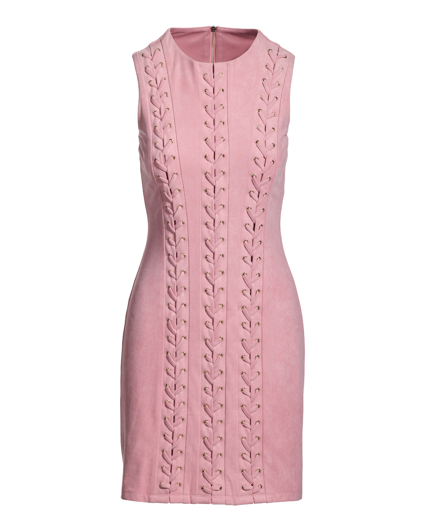Faux Suede Lace Up Grommet Sheath Dress Blush