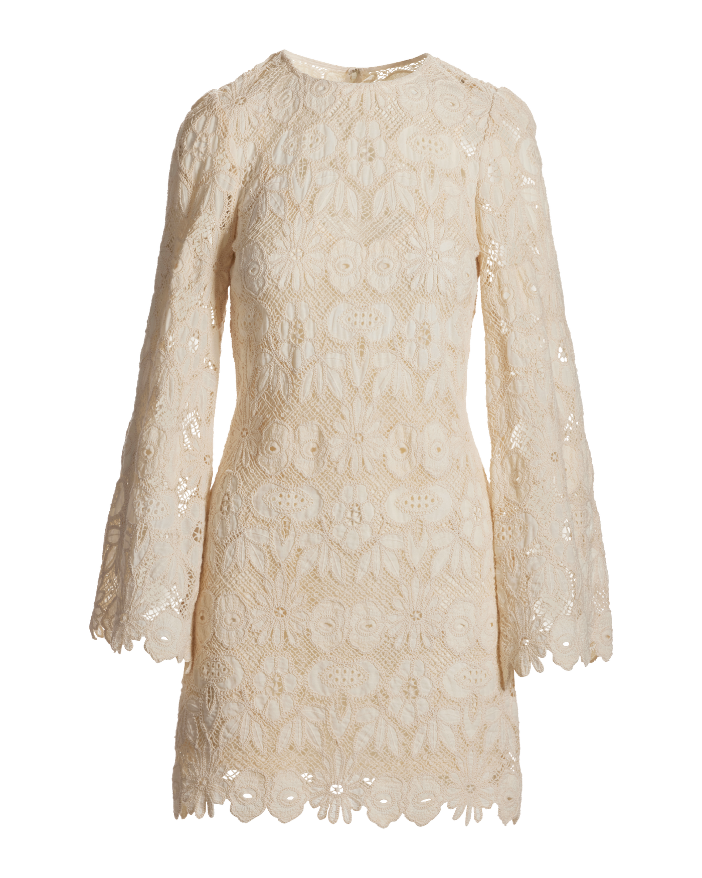 Crochet Lace Bell Sleeve Dress Cream