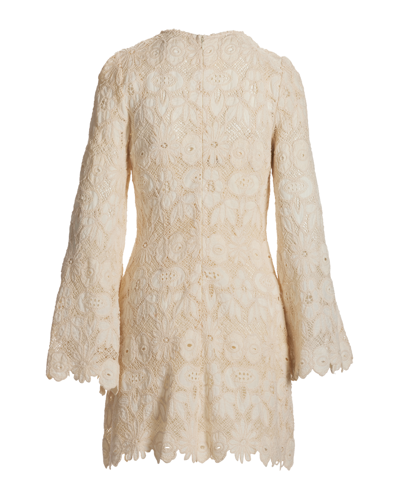 Crochet Lace Bell Sleeve Dress Cream