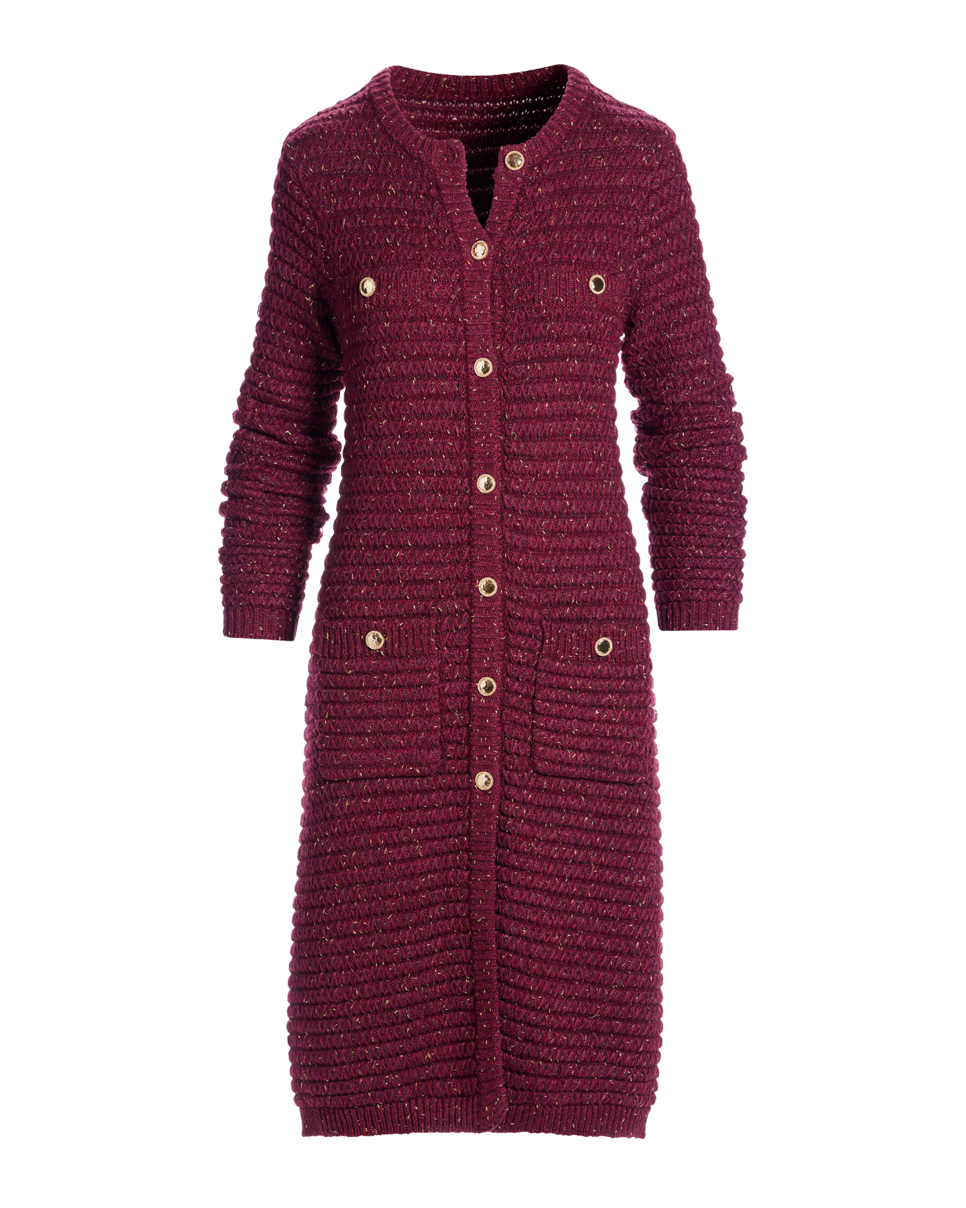 Marled Lurex Sweater Duster Burgundy Multi