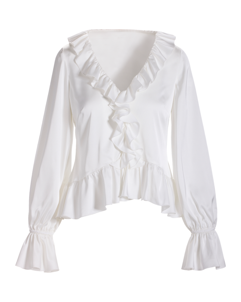 Paige Ruffle Charmeuse Blouse Off White