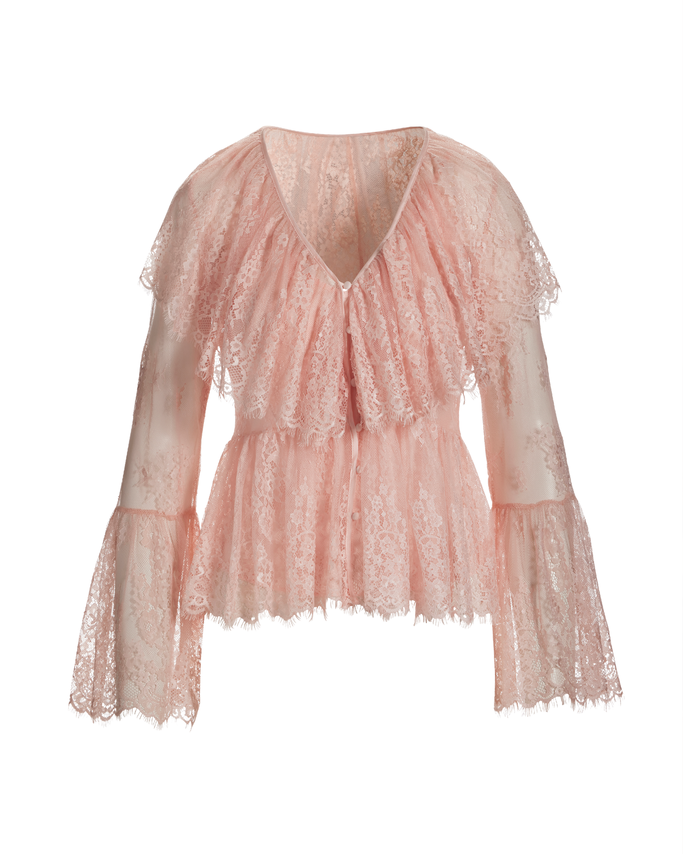 Bohemian Long-Sleeve Lace Blouse Pink