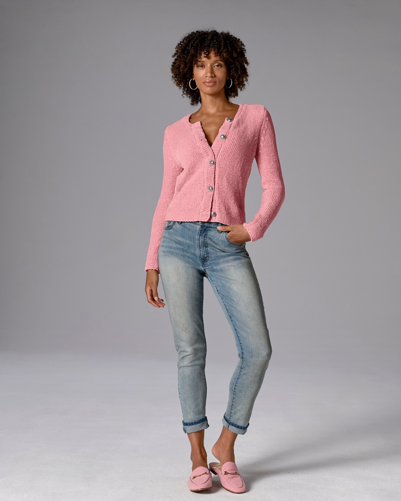 Chenille Long Sleeve Cardigan - Coral Blush | Boston Proper
