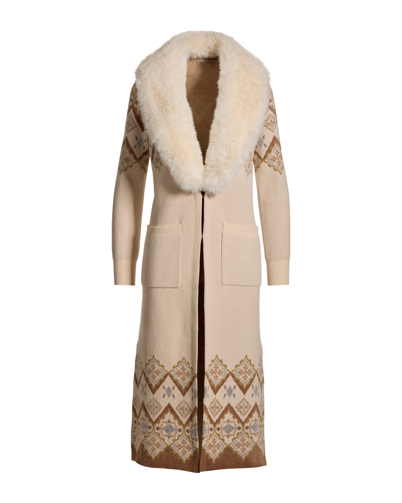 Faux Fur Collar Fair Isle Sweater Duster Fabulous Fair Isle