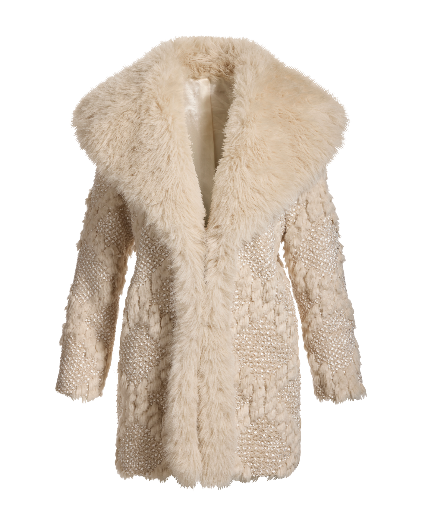 Novelty Shimmer Faux Fur Coat - Cream | Boston Proper