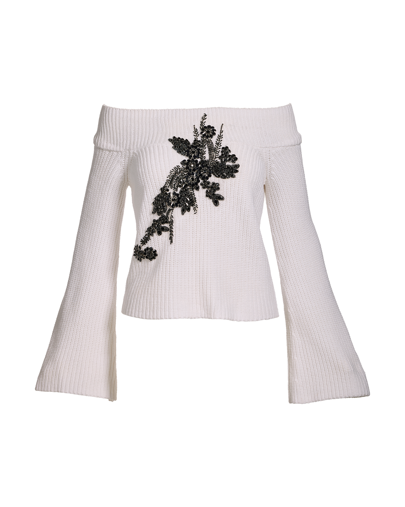 Off The Shoulder Embellished Sweater Black/White