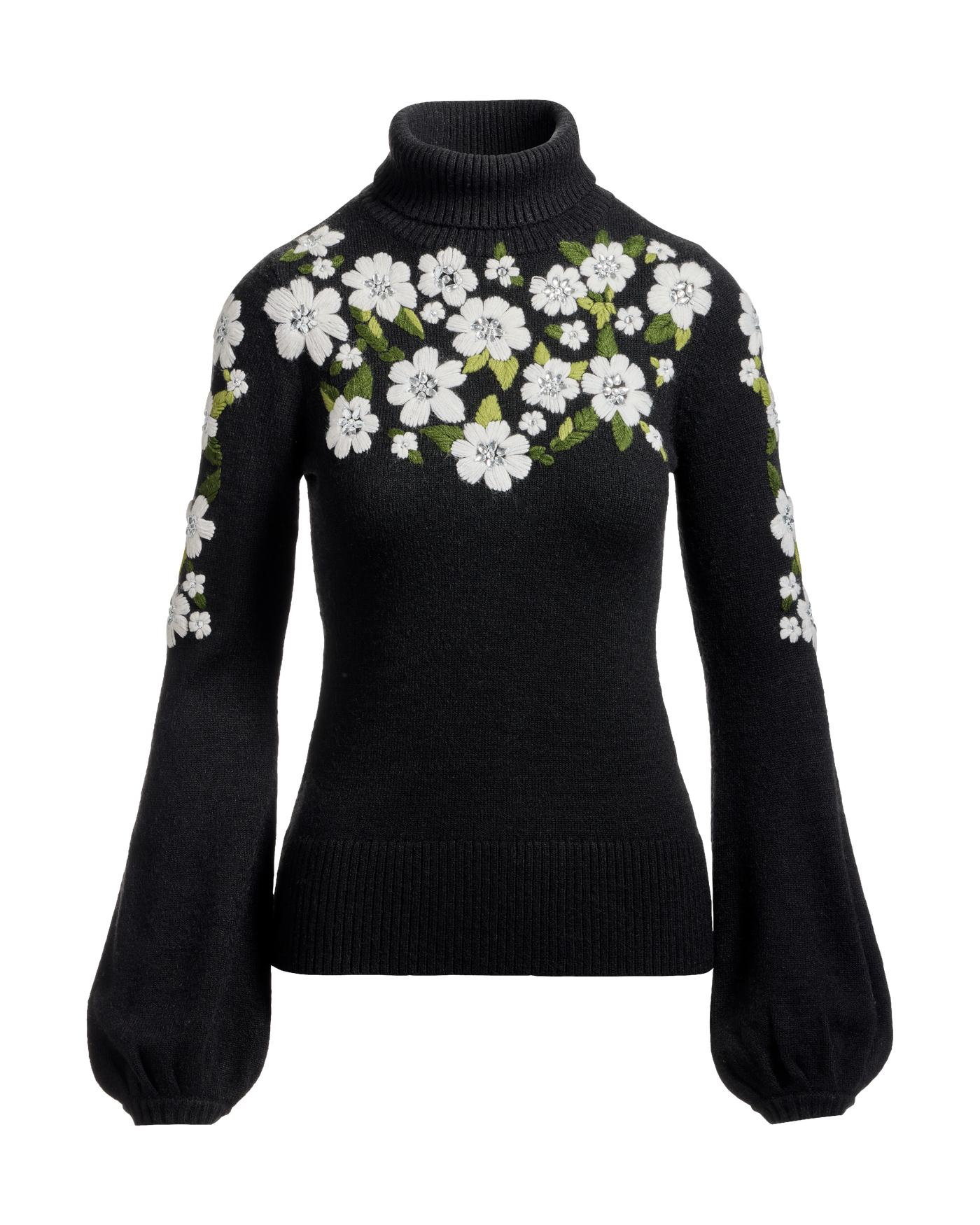 Flower Embroidered Turtleneck Sweater - Proper Black | Boston Proper