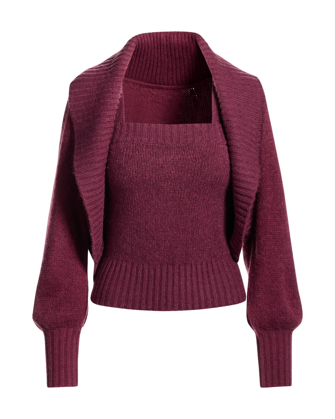 Cardigan and Square Neck Tank Sweater Set - Black Cherry | Boston