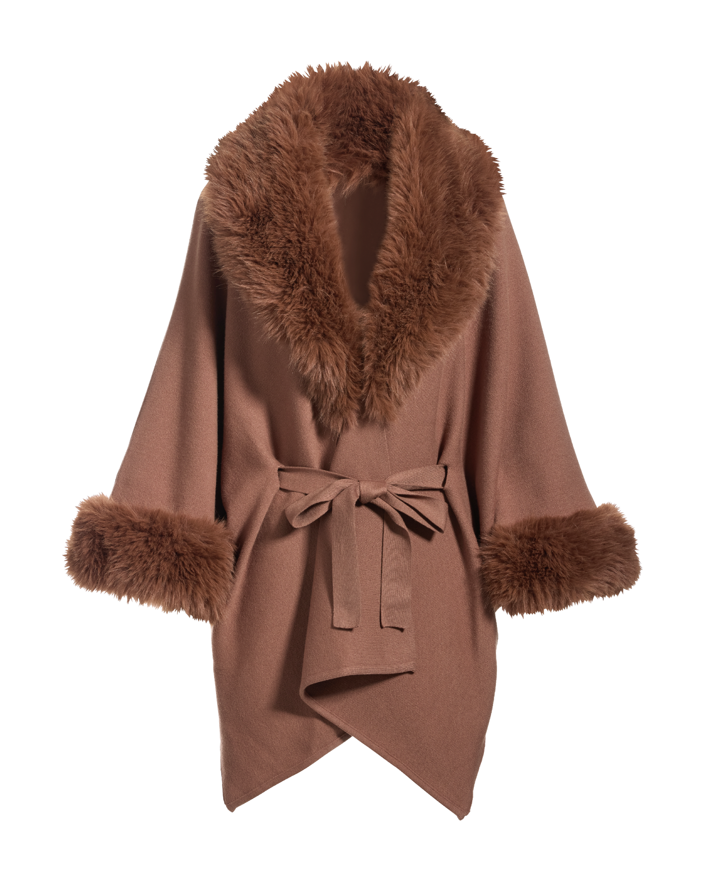 Faux Fur Tie Waist Poncho Toffee | Boston Proper