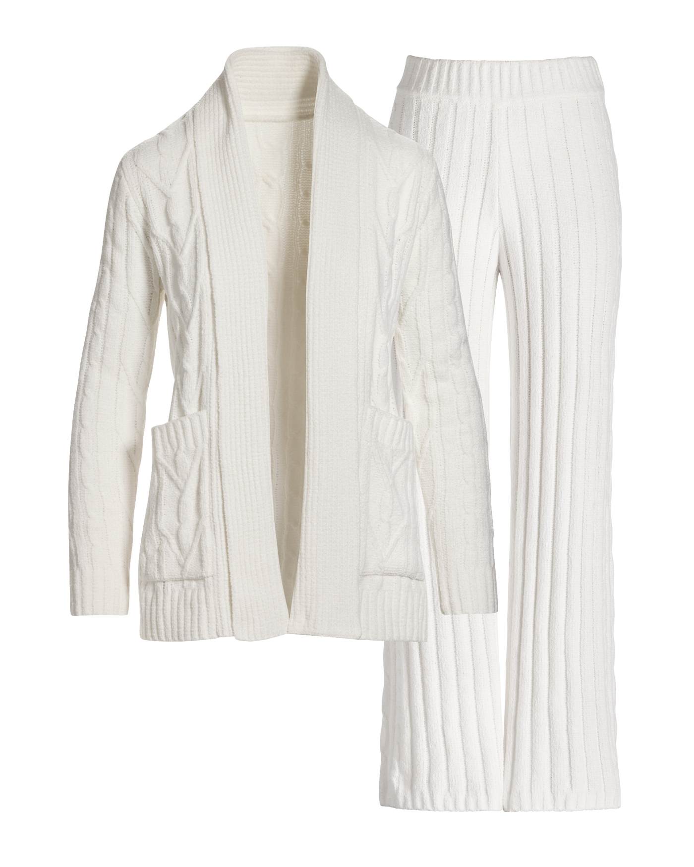 Cable Cardigan Wide Leg Lounge Set Off White