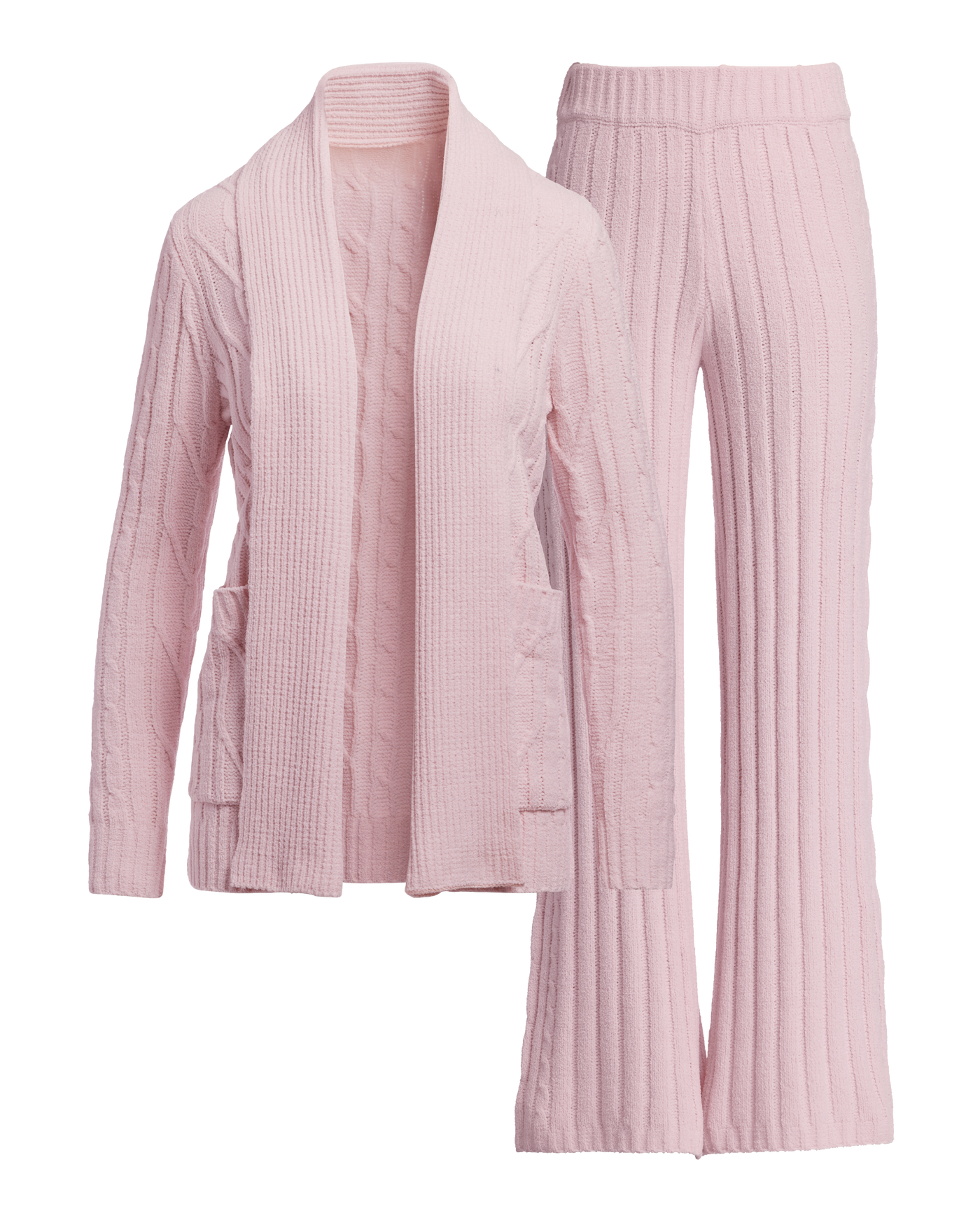 Cable Cardigan Wide Leg Lounge Set Soft Pink
