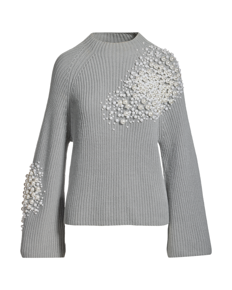 Pearl Embellished Flare Sleeve Sweater Heather Gray