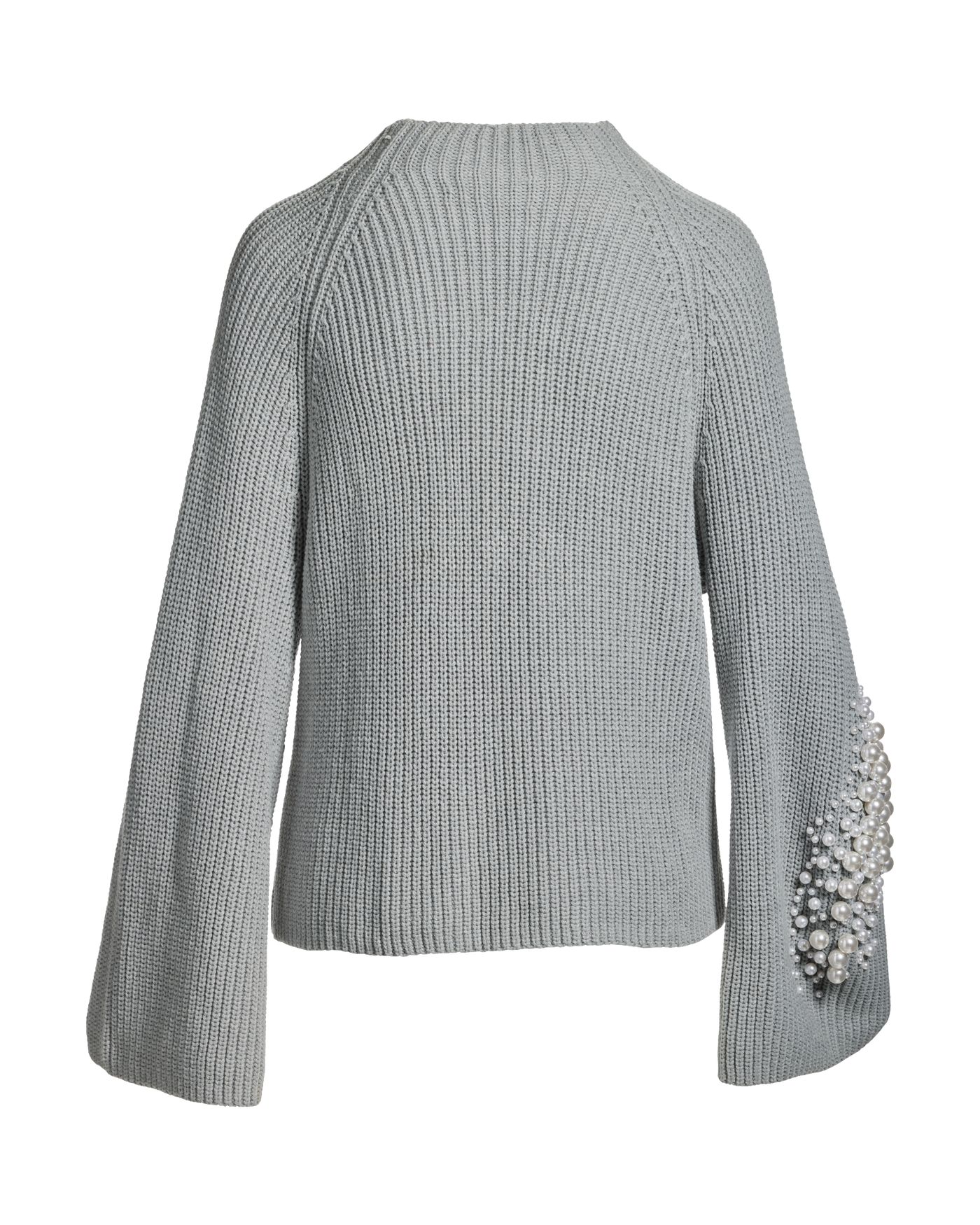 Pearl Embellished Flare Sleeve Sweater Heather Gray