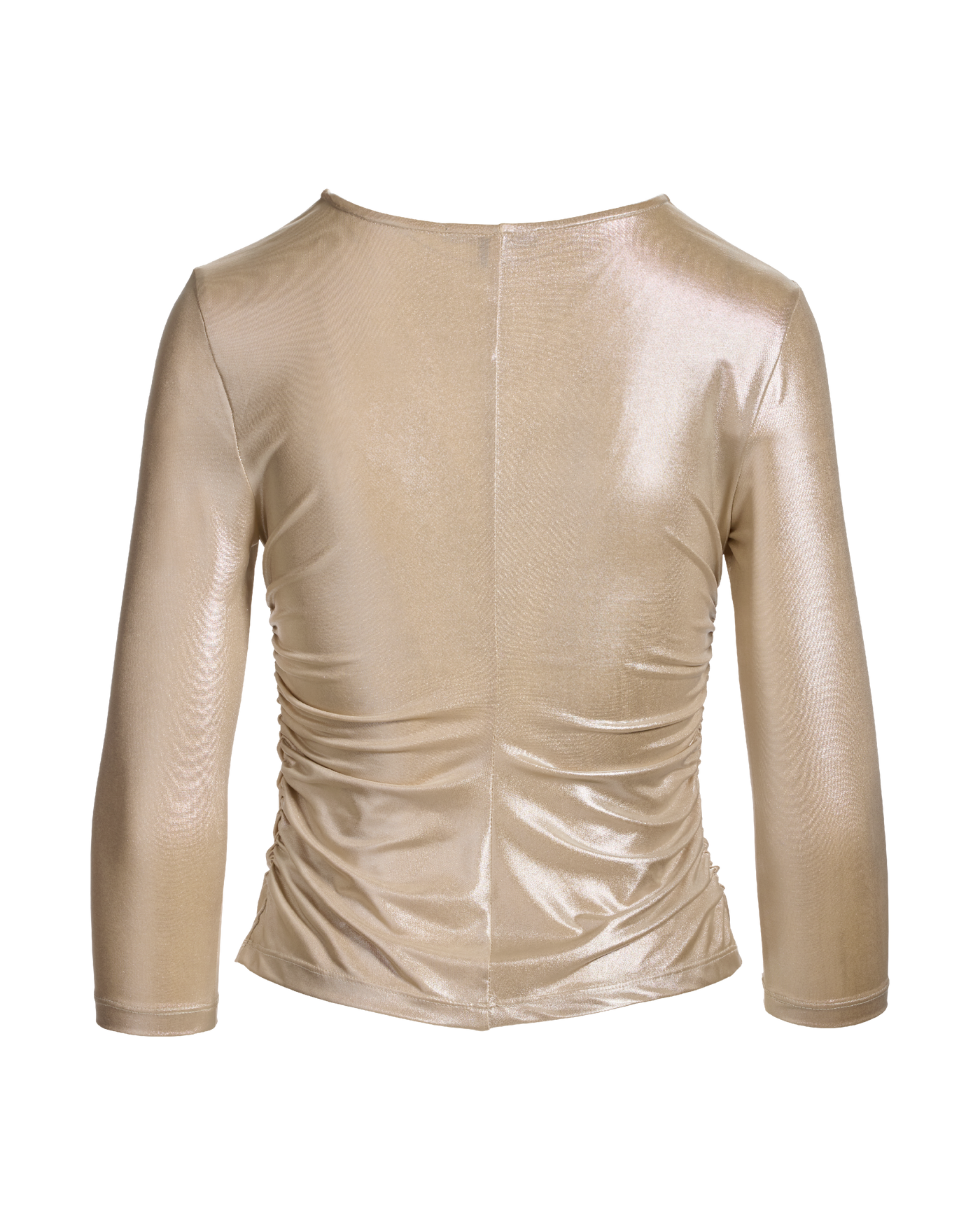 Metallic Crew Neck Three Quarter Sleeve Knit Top - Champagne 