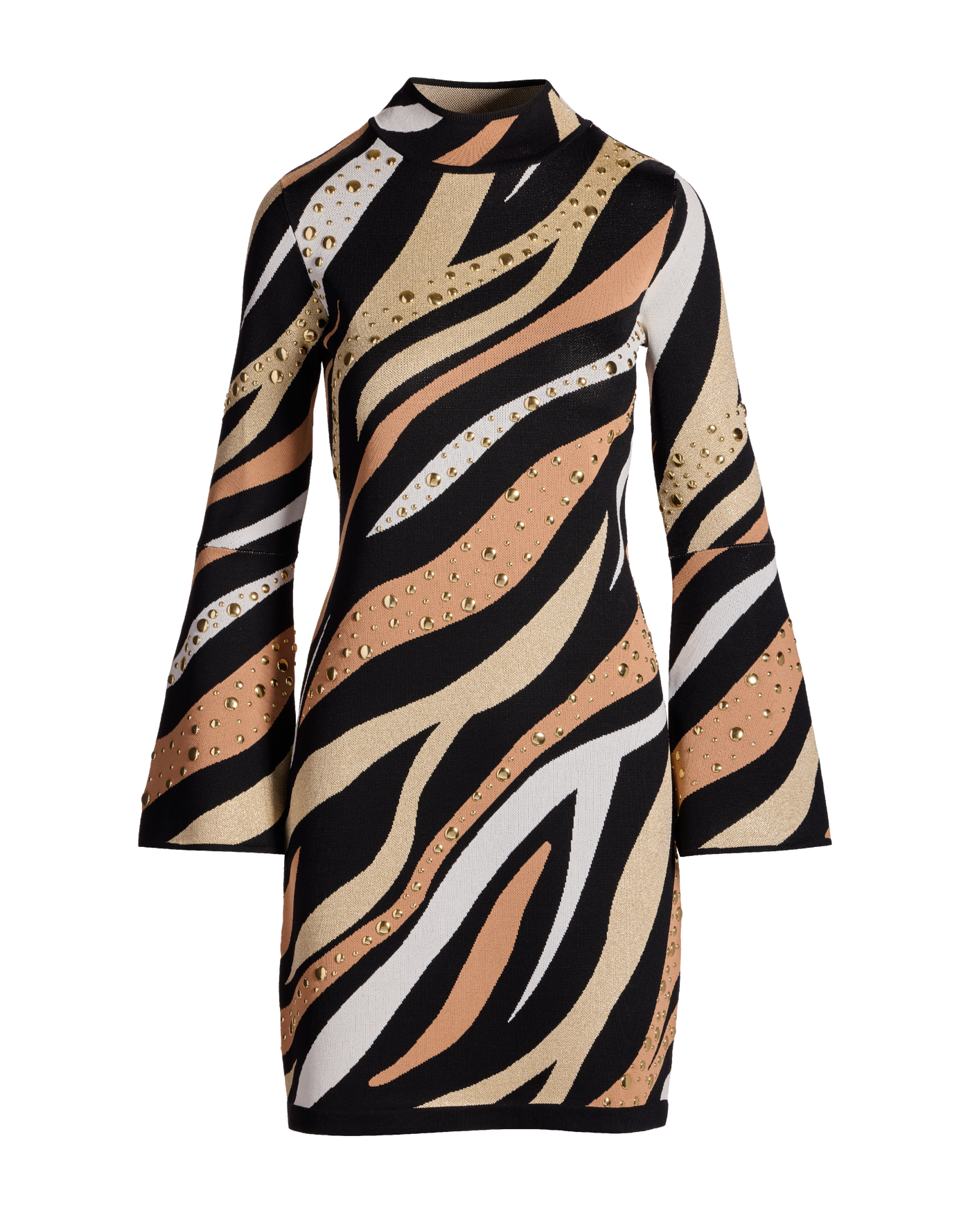 Metallic Studded Zebra Bell Sleeve Sweater Dress - Neutral Zebra | Boston  Proper