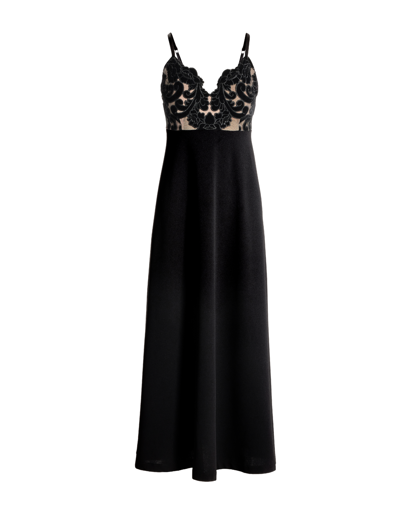 Floral Velvet Bodice A-Line Maxi Dress Black