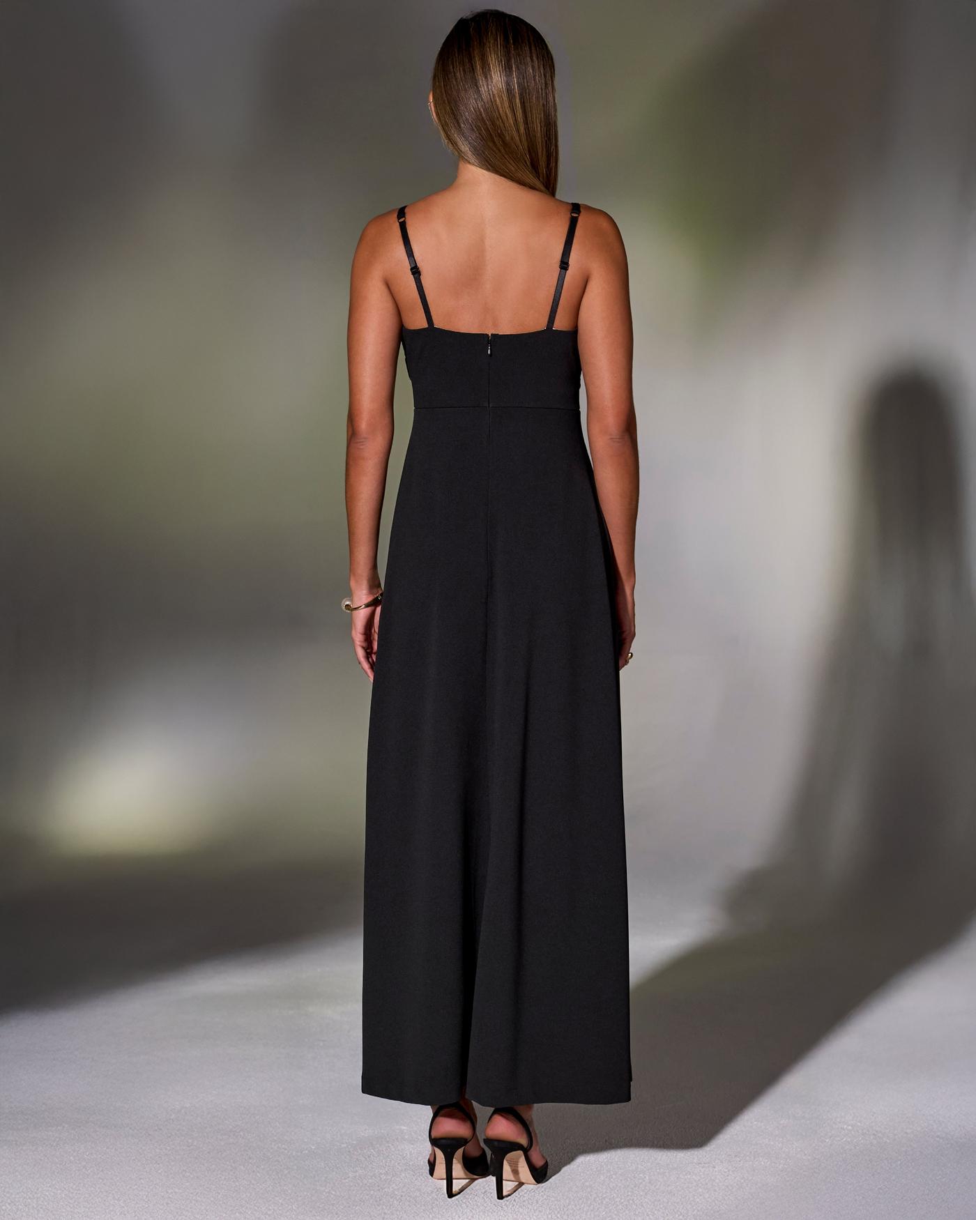 Floral Velvet Bodice A-Line Maxi Dress Black
