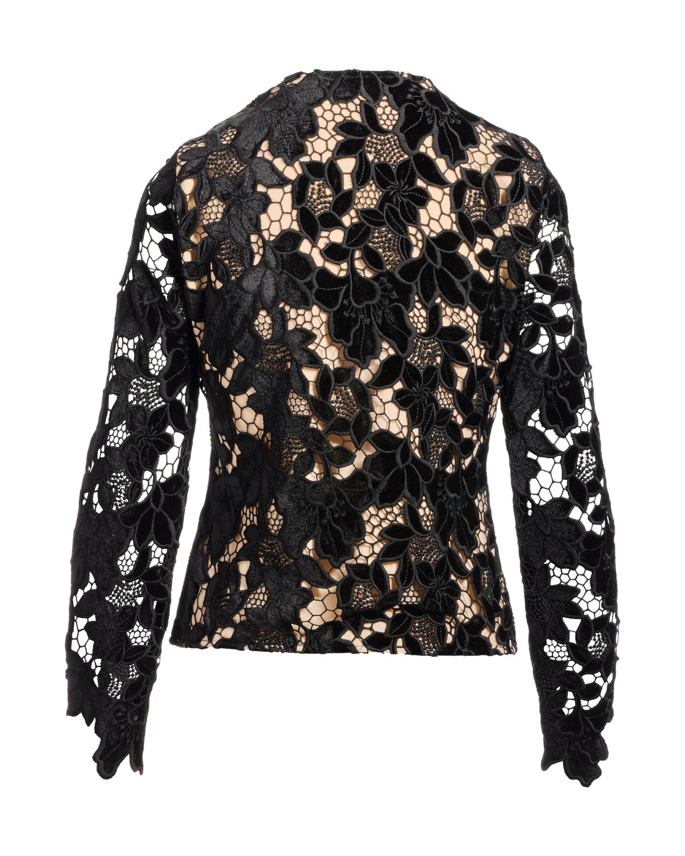 Floral Velvet Collarless Lady Jacket Black