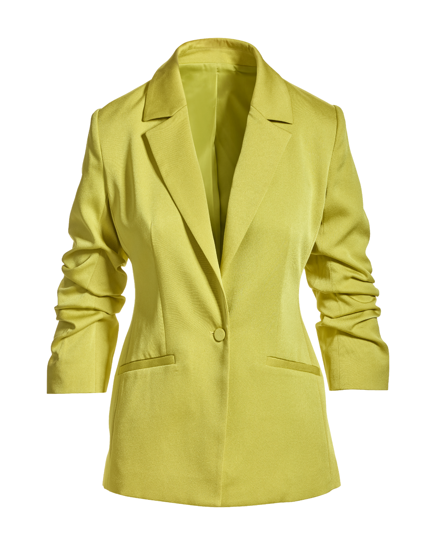Ruched Sleeve Matte Satin Single Button Blazer Citronelle