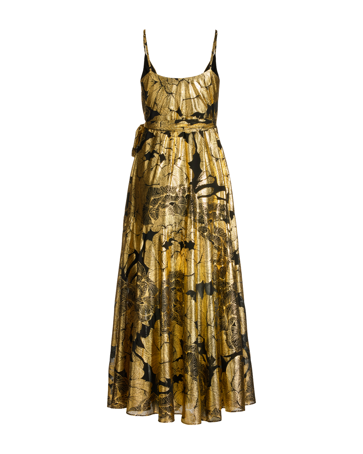 Metallic Foil Floral Wrap Maxi Dress - Black/Gold | Boston Proper