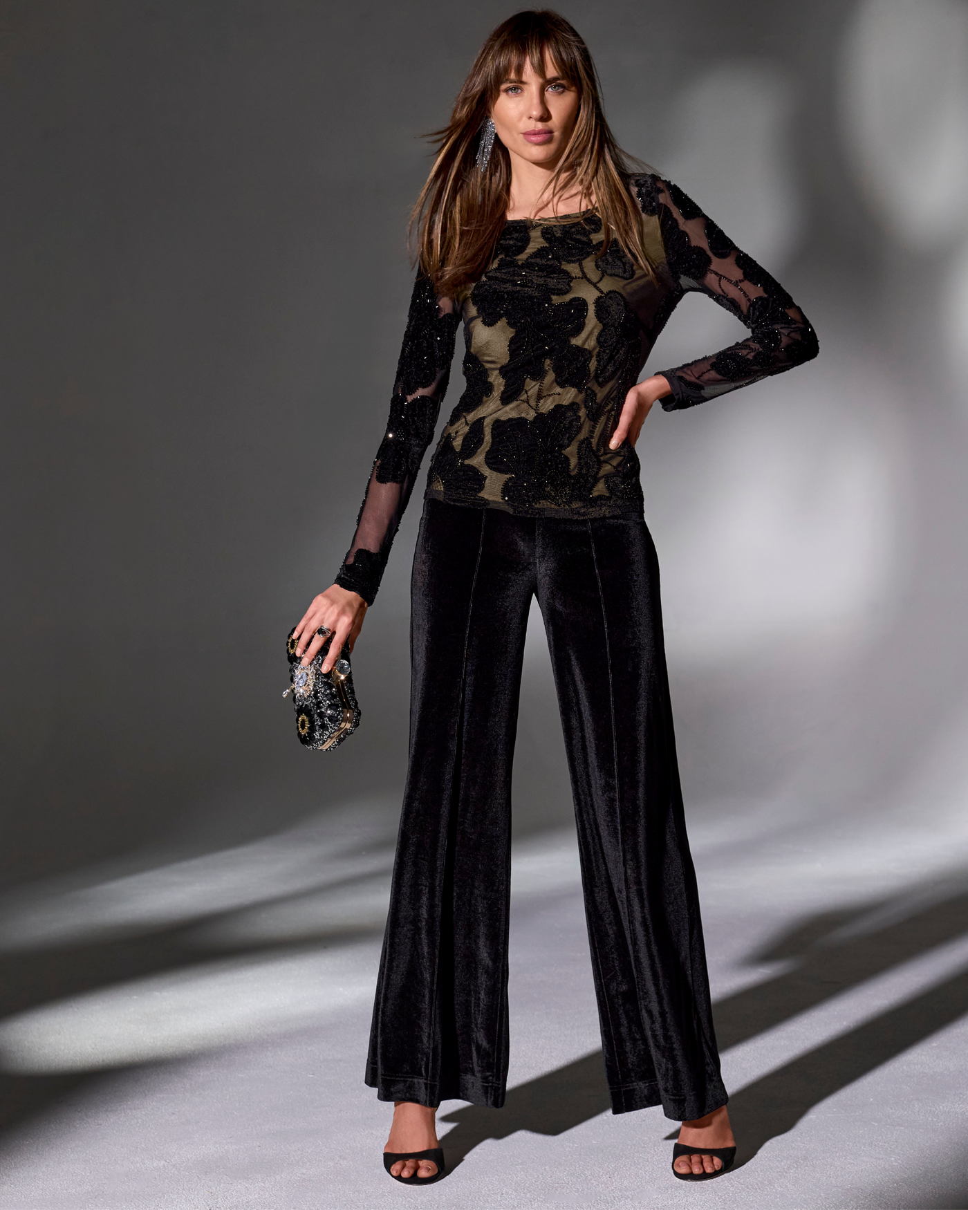 Pull-On Velvet Wide Leg Pant Black