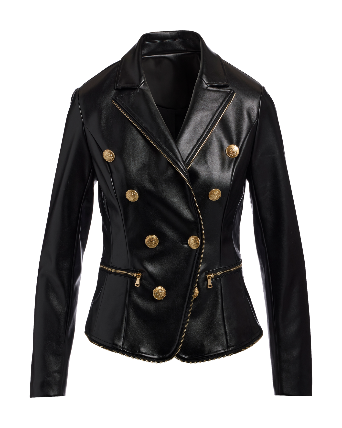 Zip Trim Faux Leather Double Breasted Jacket - Black | Boston Proper