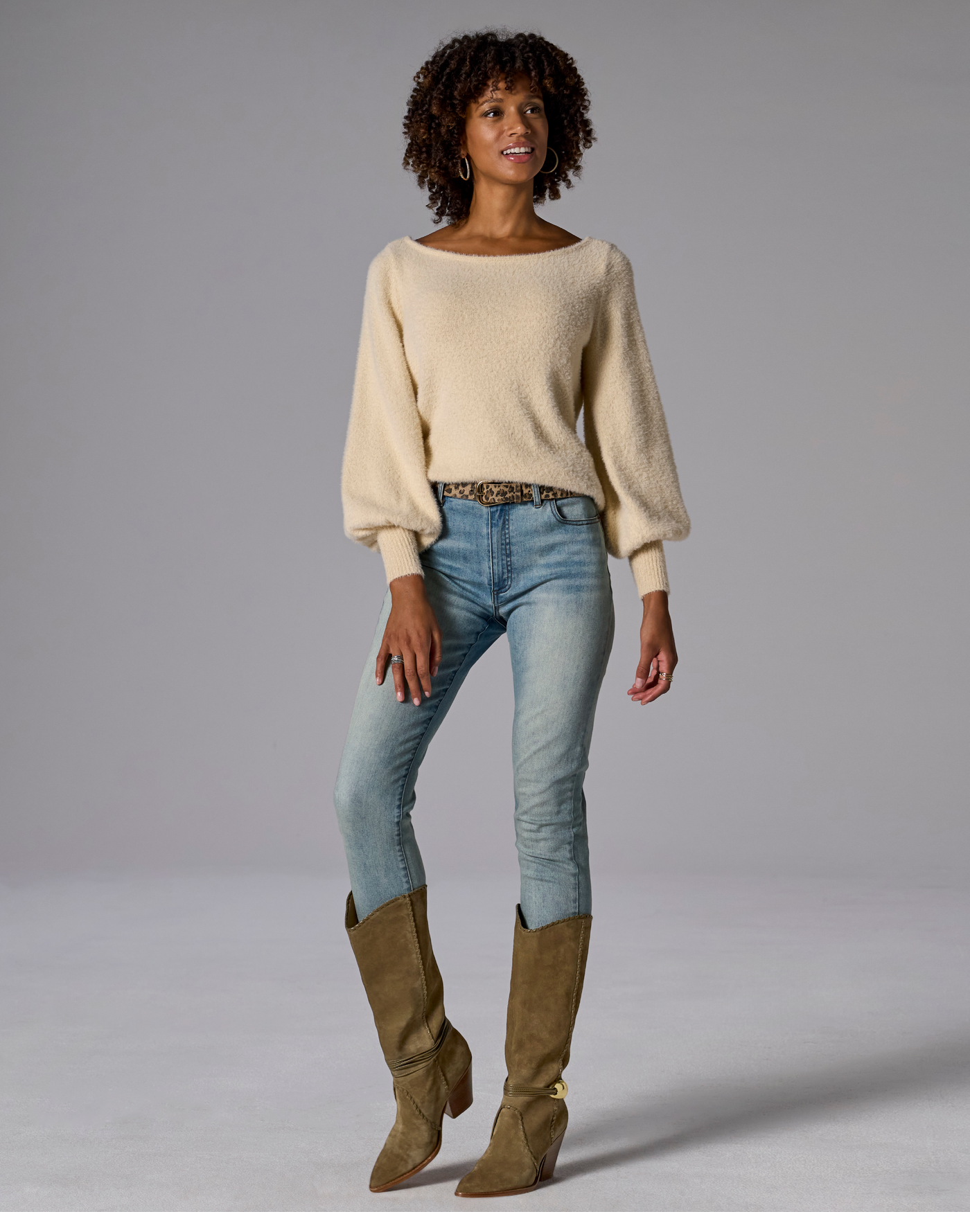 Plush Slouchy Balloon Sleeve Sweater Sandshell