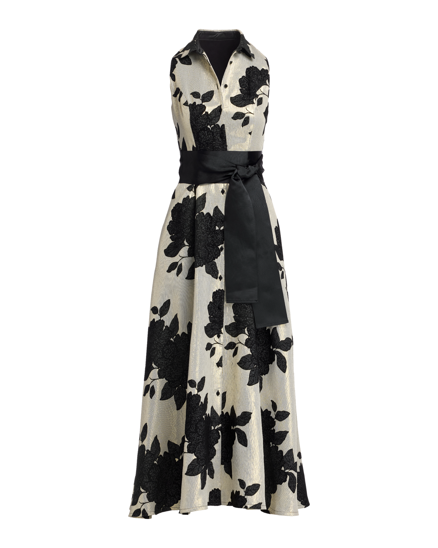 Metallic Jacquard Floral Shirt Dress Black Multi