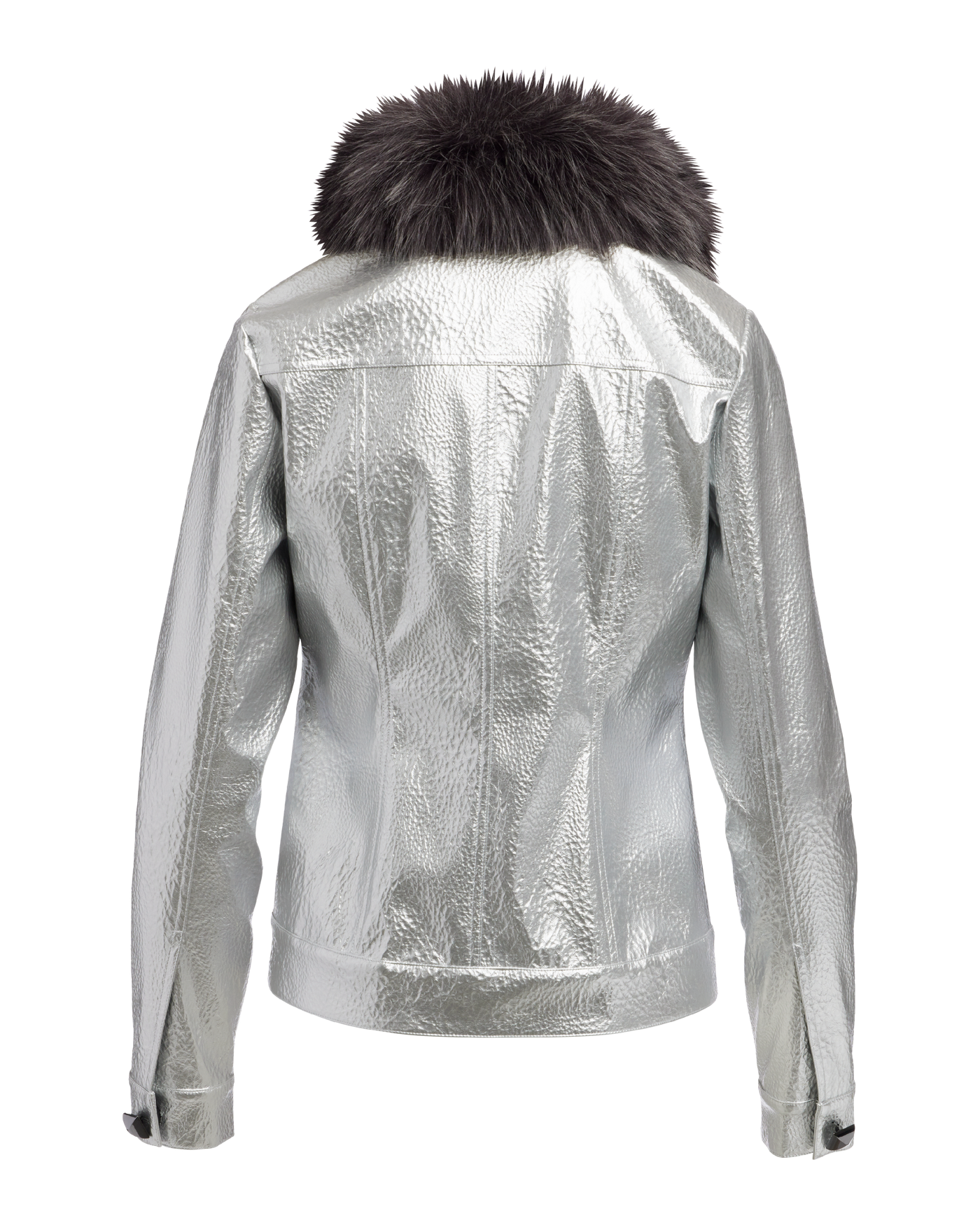 Hammered Metallic Faux Leather
Fur Collar Jacket Silver Metallic