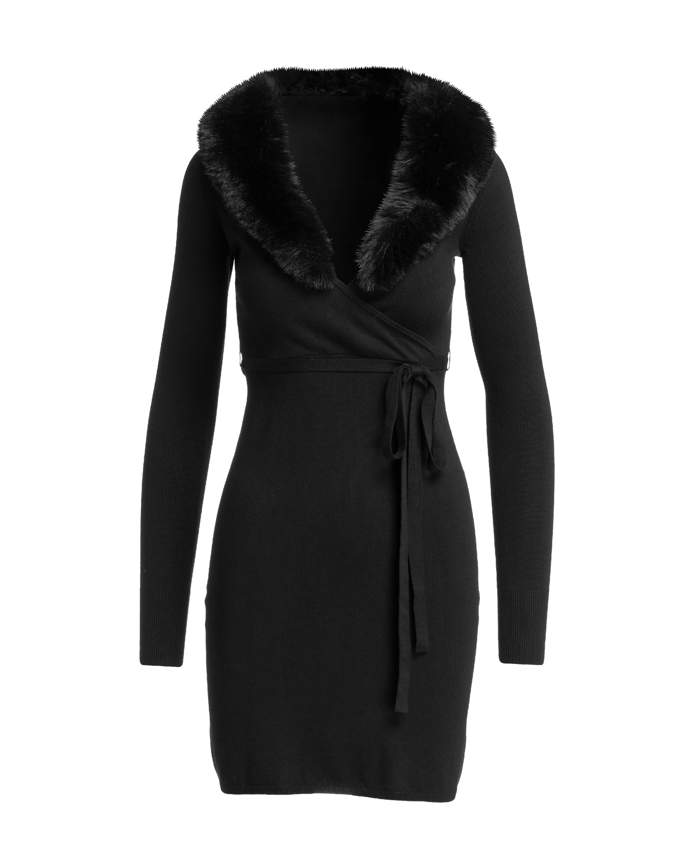 chinese dress ladies Black Striped Trim Mock Neck Dropped Long Sleeve Sweater Mini Dress main image 0