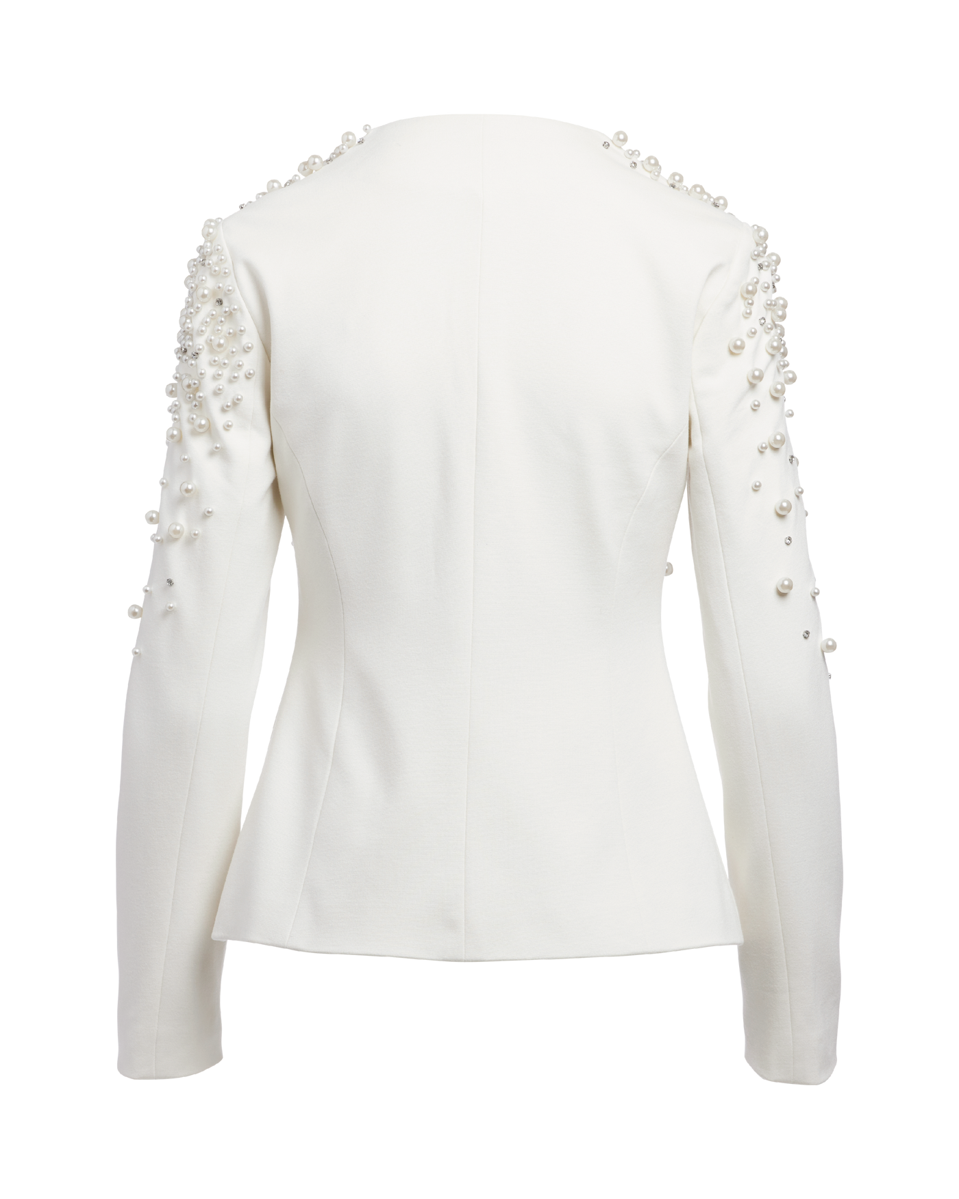 Pearl Embellished Ponte Jacket - Off White | Boston Proper