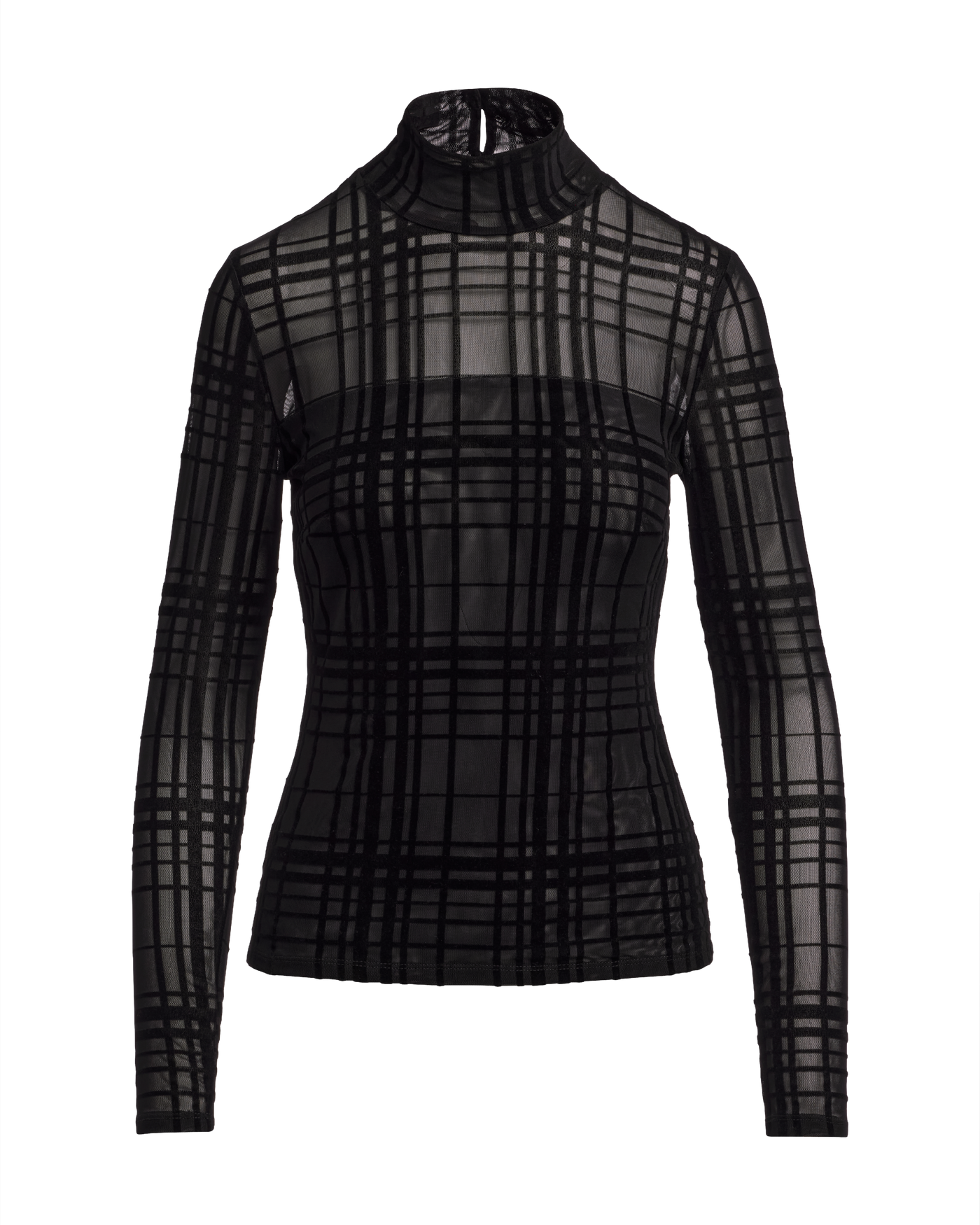 Plaid Burnout Turtleneck Knit Top Black Multi Boston Proper