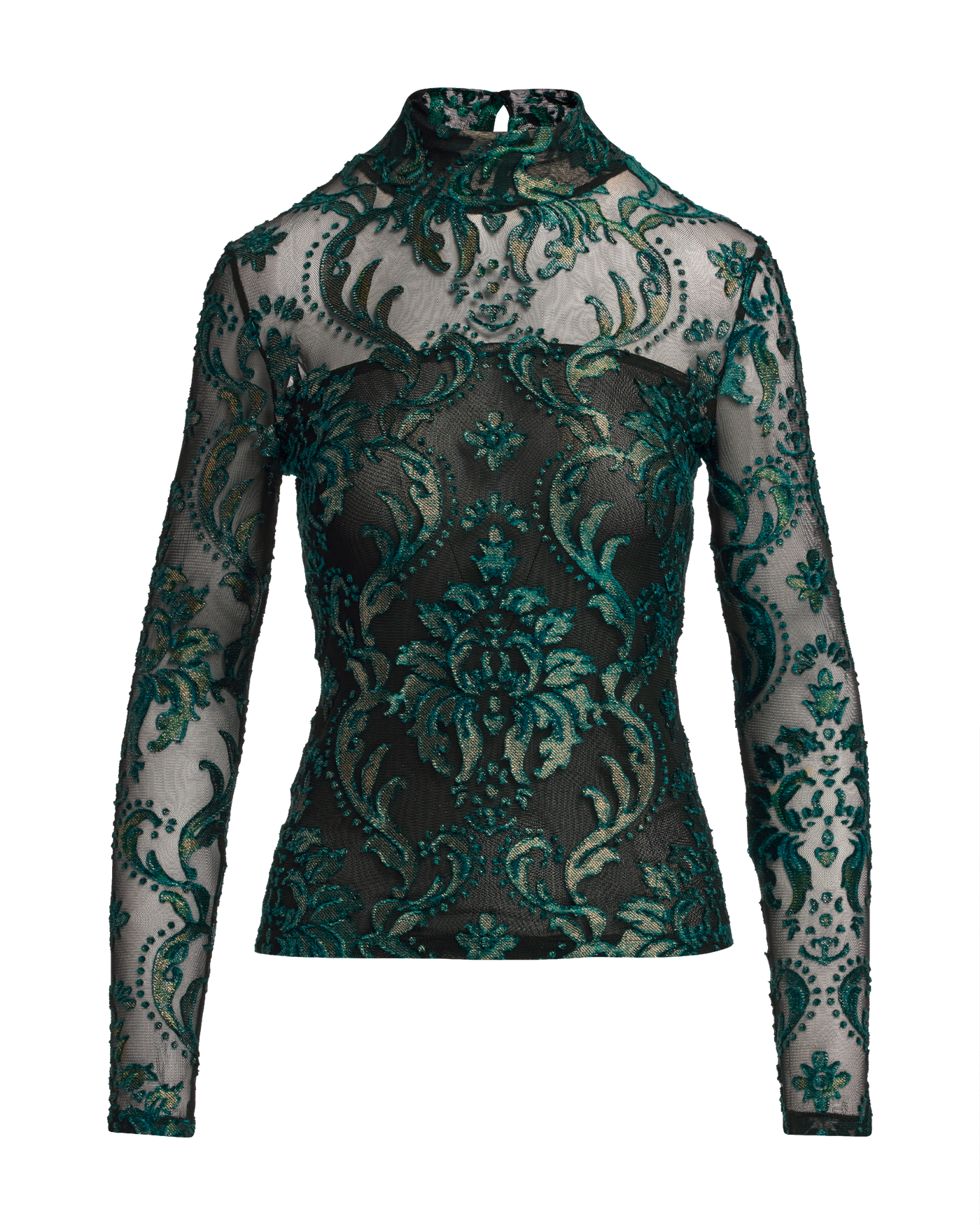 Floral burnout Turtleneck Knit Top Green Multi