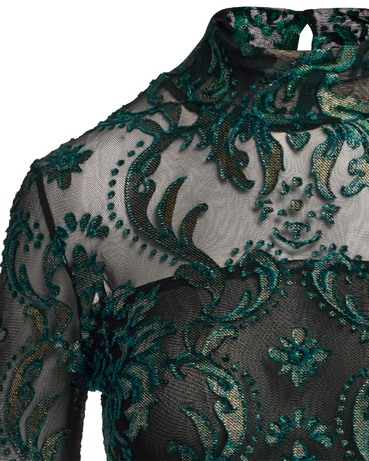 Floral burnout Turtleneck Knit Top Green Multi