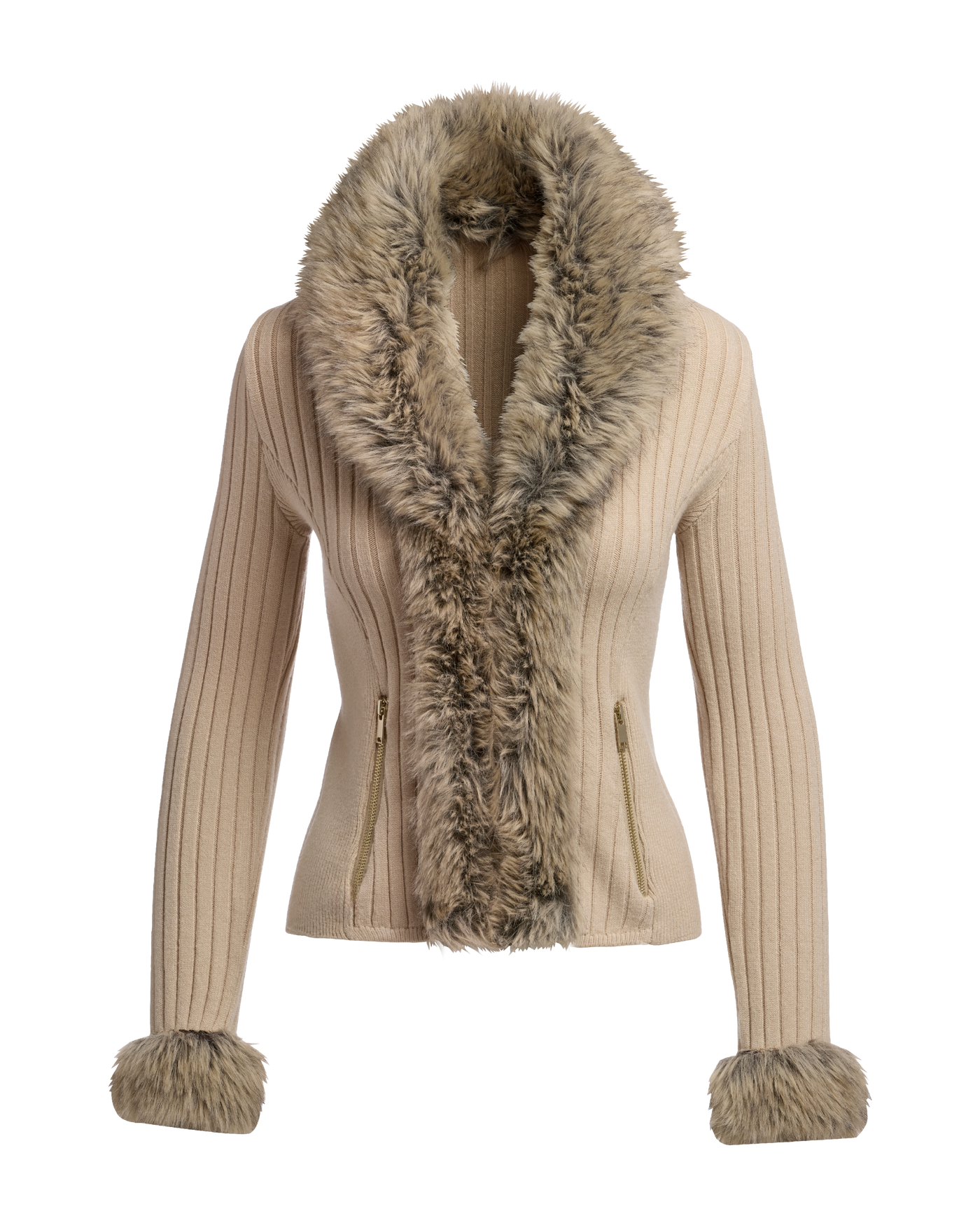 Faux Fur Trim Zip Up Cardigan - Smoke Gray | Boston Proper