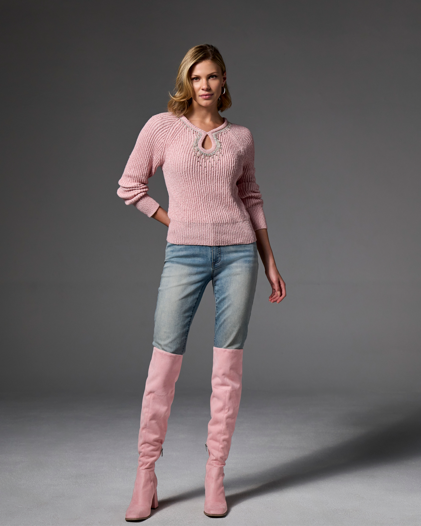 Keyhole Trim Embellished Sweater - Bridal Rose | Boston Proper
