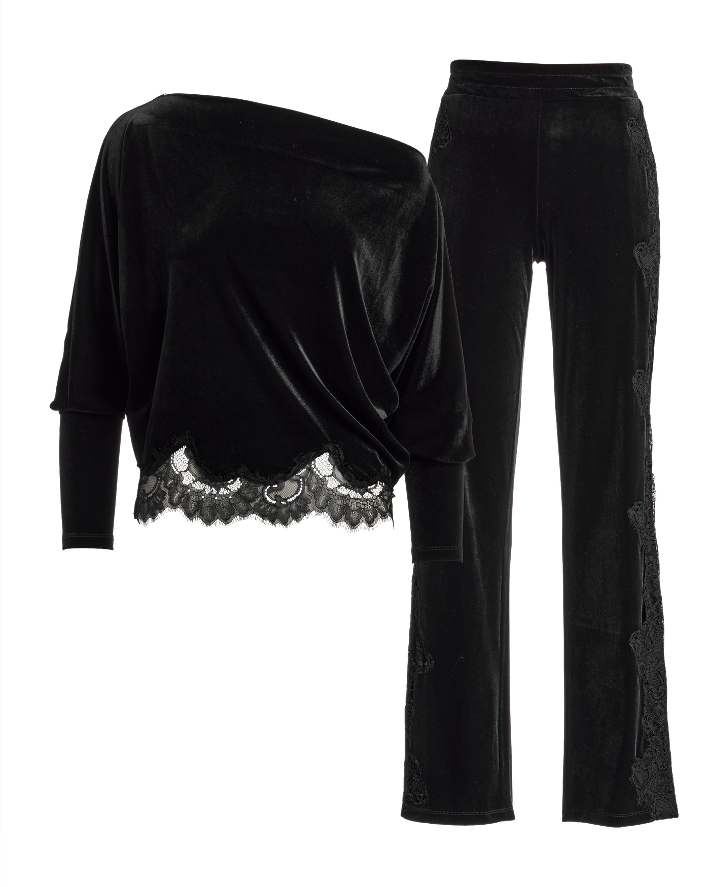Chic Velour Lace Lounge Set - Proper Black | Boston Proper