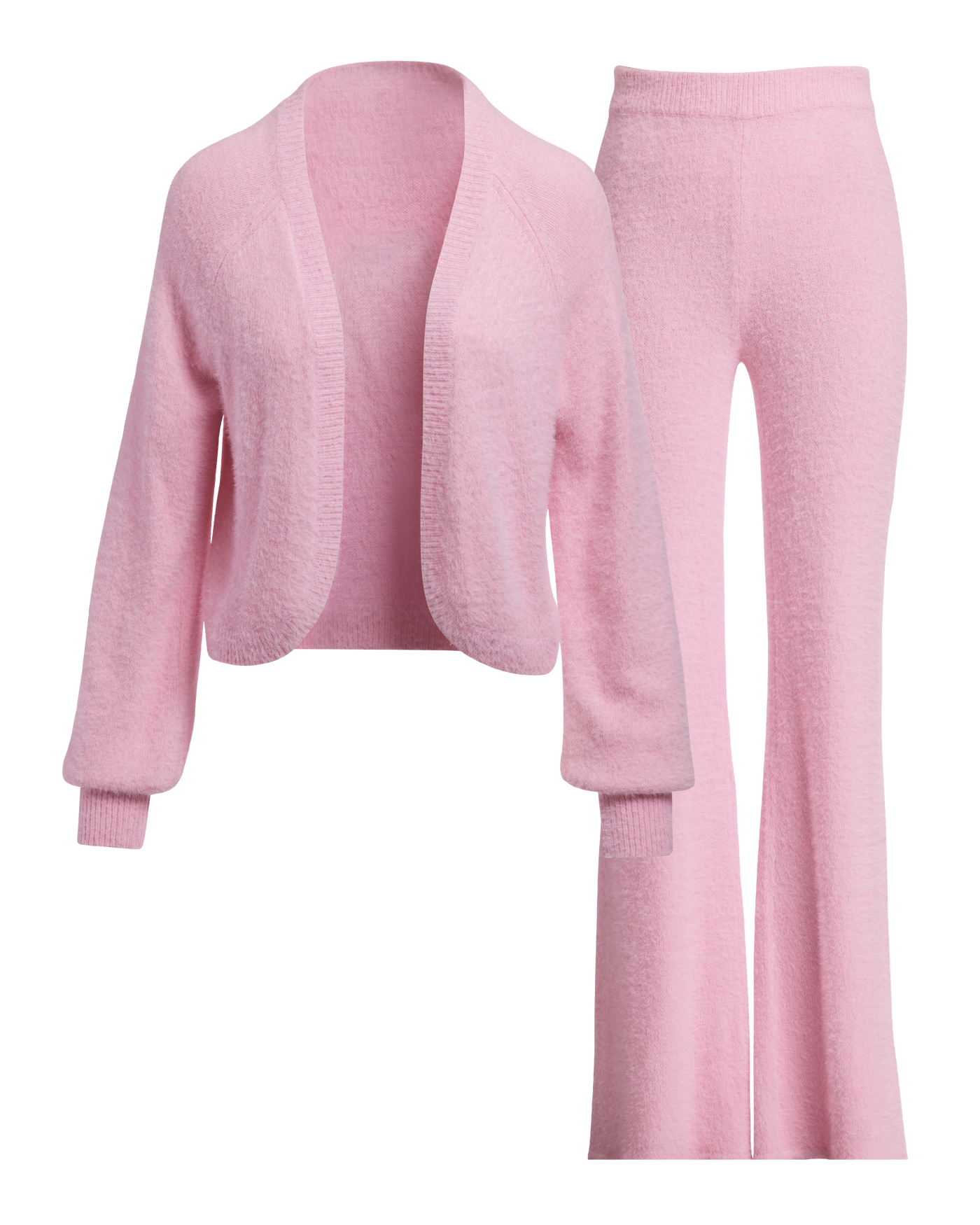 Plush Cardigan and Wide Leg Lounge Set Sweet Lilac