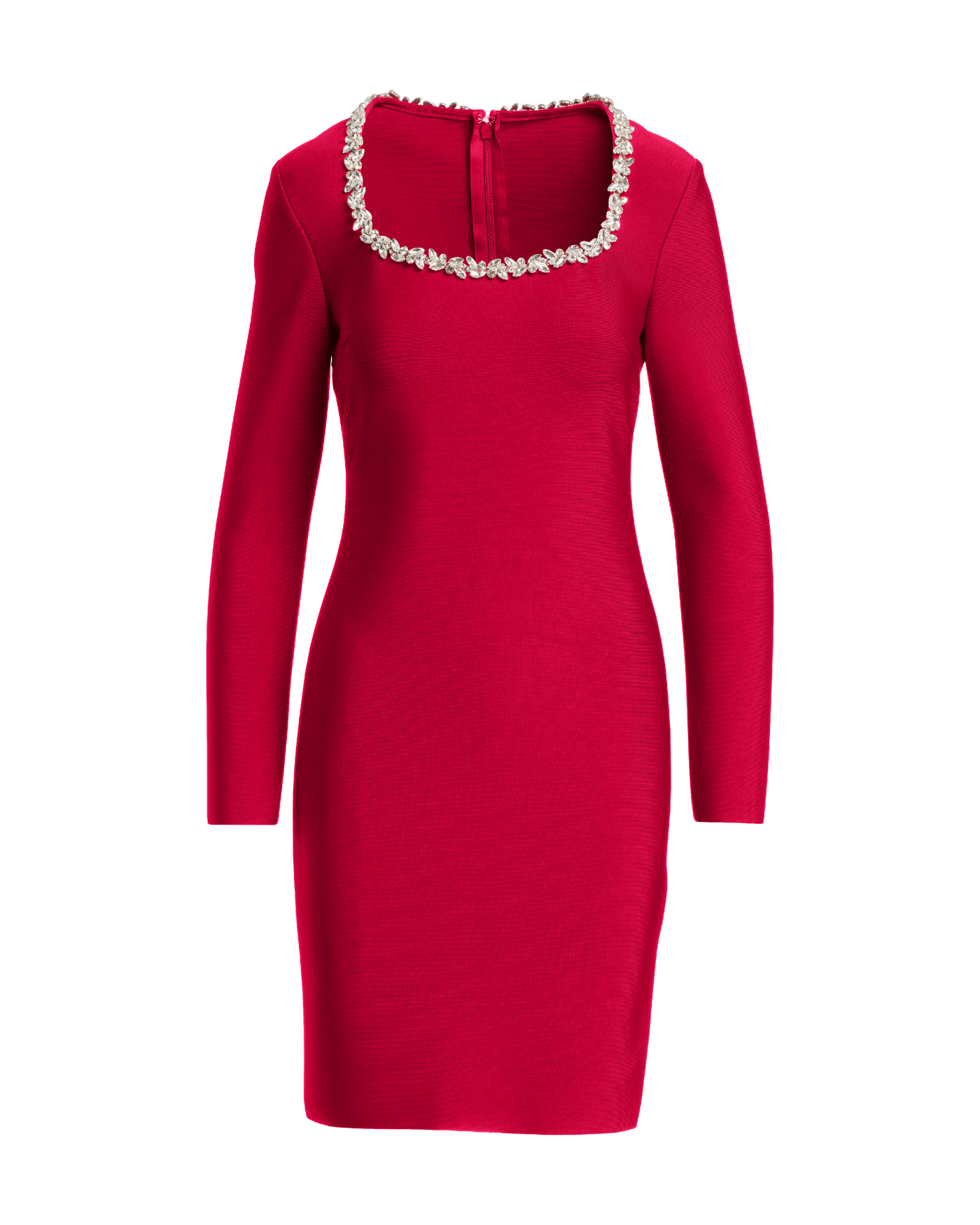 Crystal Encrusted Neckline Bandage Dress Jester Red