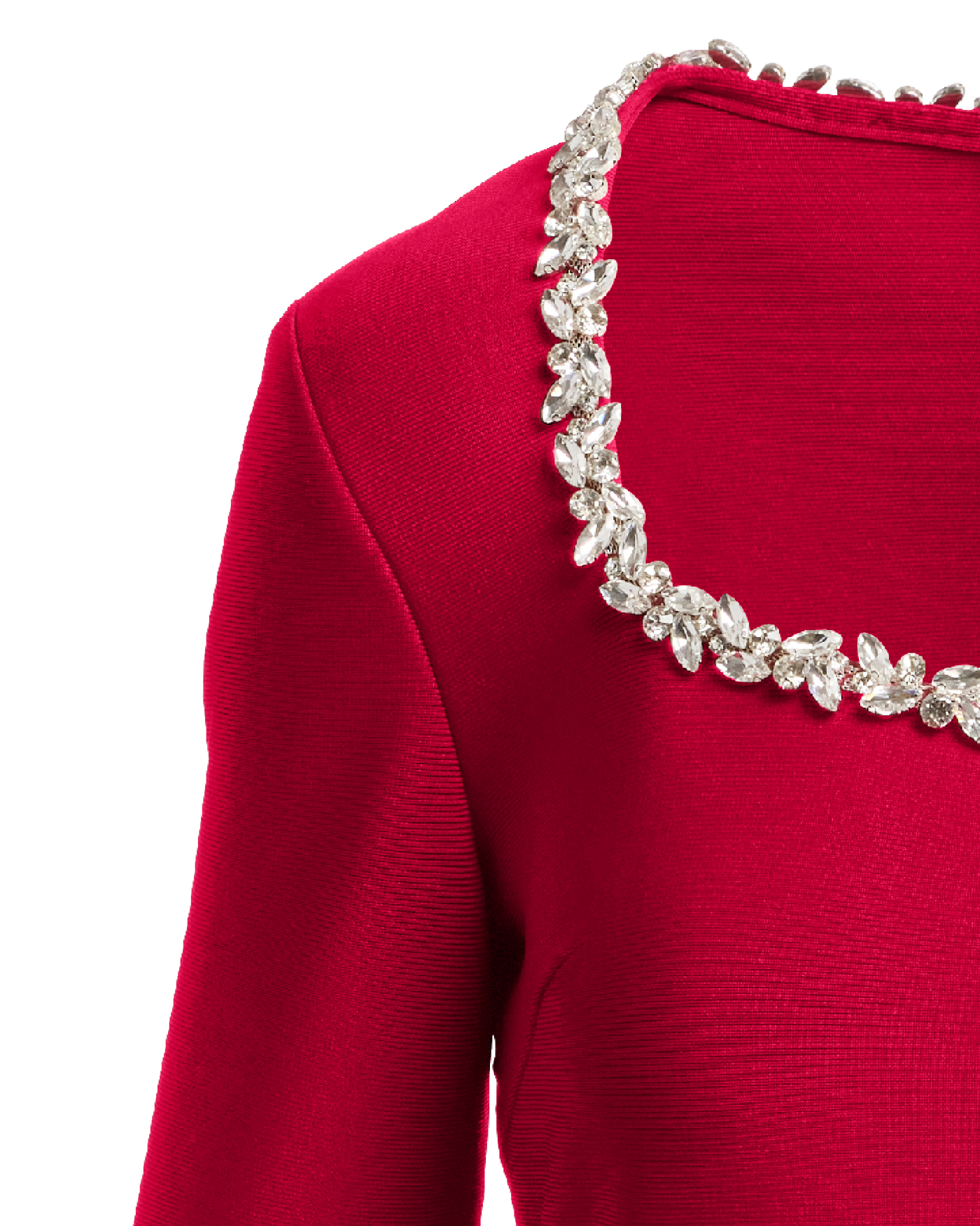 Crystal Encrusted Neckline Bandage Dress Jester Red