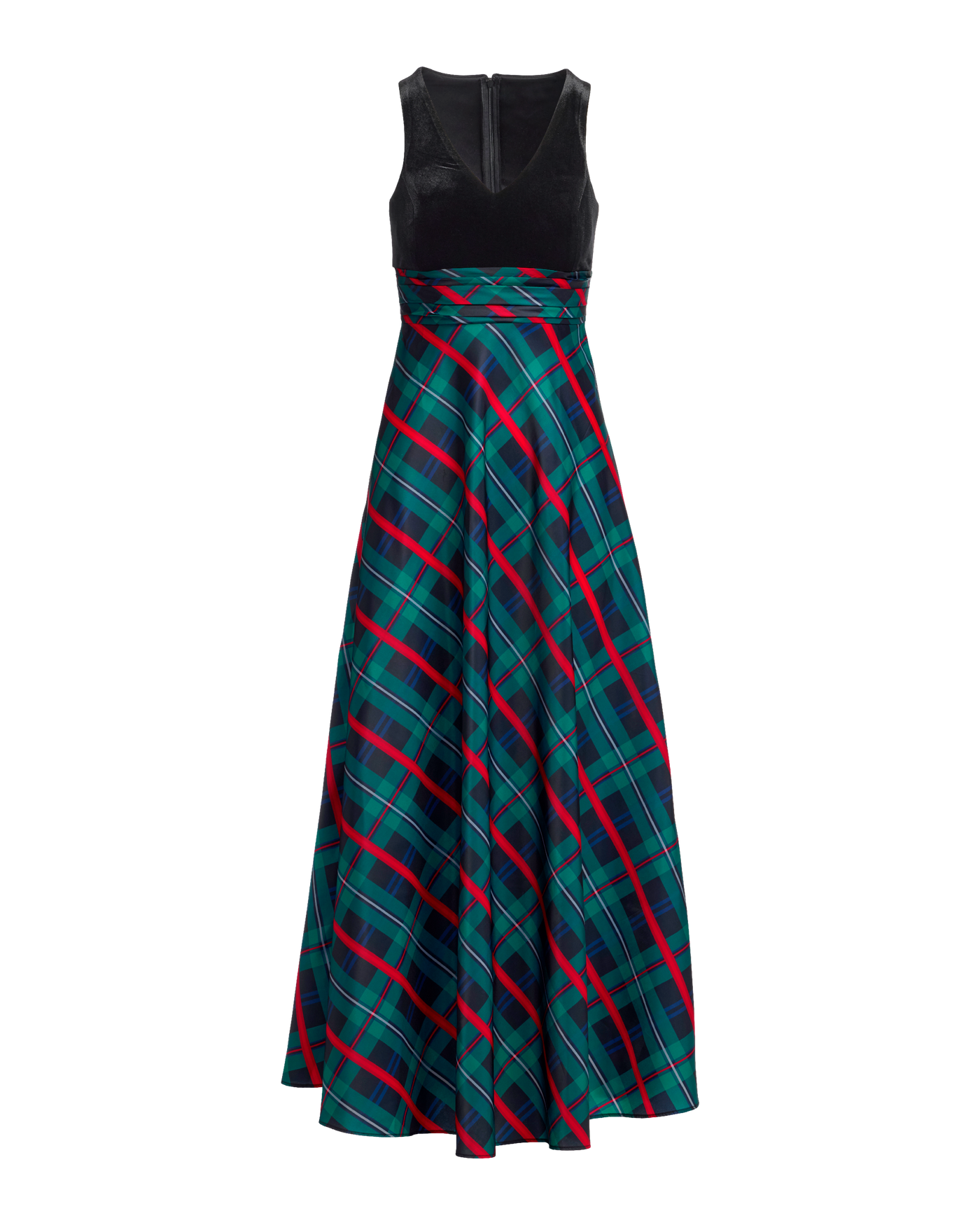 Velvet Bodice Plaid Gown Multi