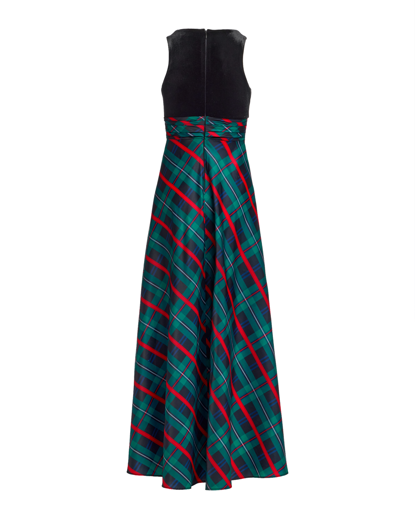 Velvet Bodice Plaid Gown Multi