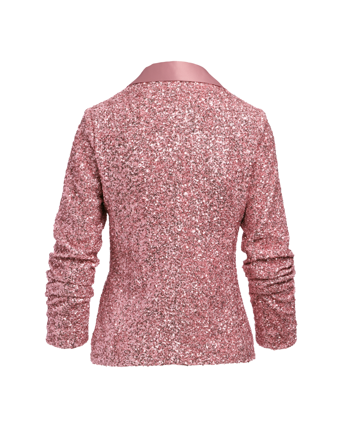 Satin Collar Ruched Sleeve Sequin Blazer Coral Blush